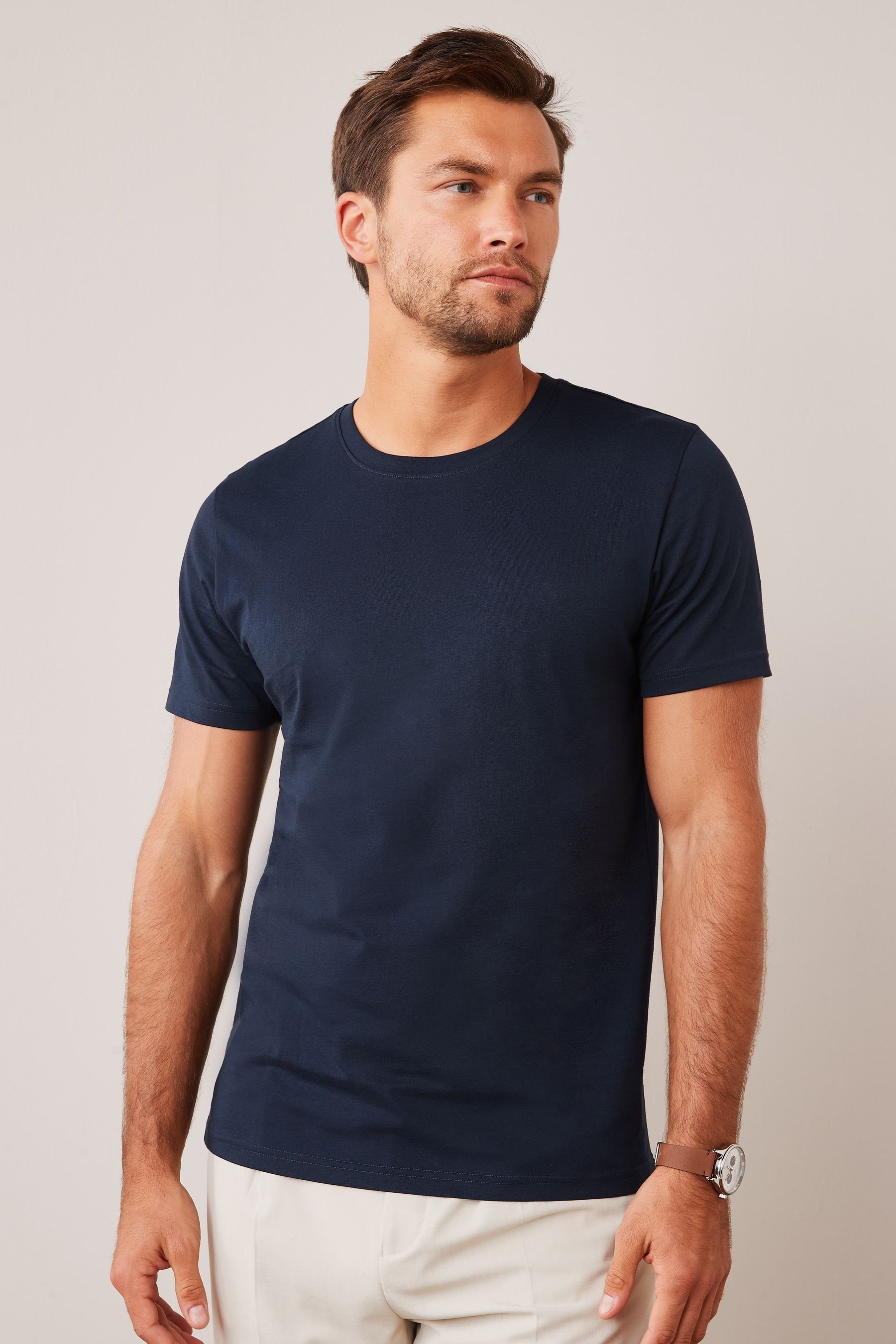 Next T-Shirt Essential T-Shirt mit Rundhalsausschnitt (1-tlg) Navy Blue