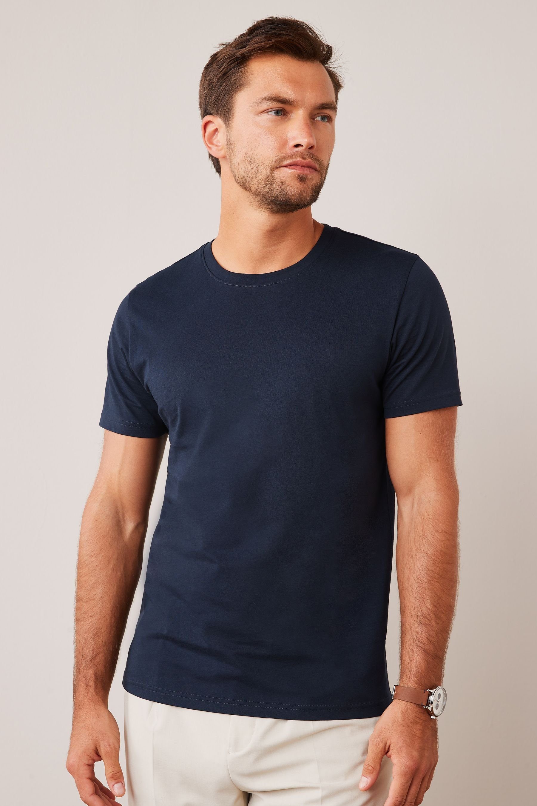 Next T-Shirt Essential T-Shirt (1-tlg) Navy Blue Rundhalsausschnitt mit