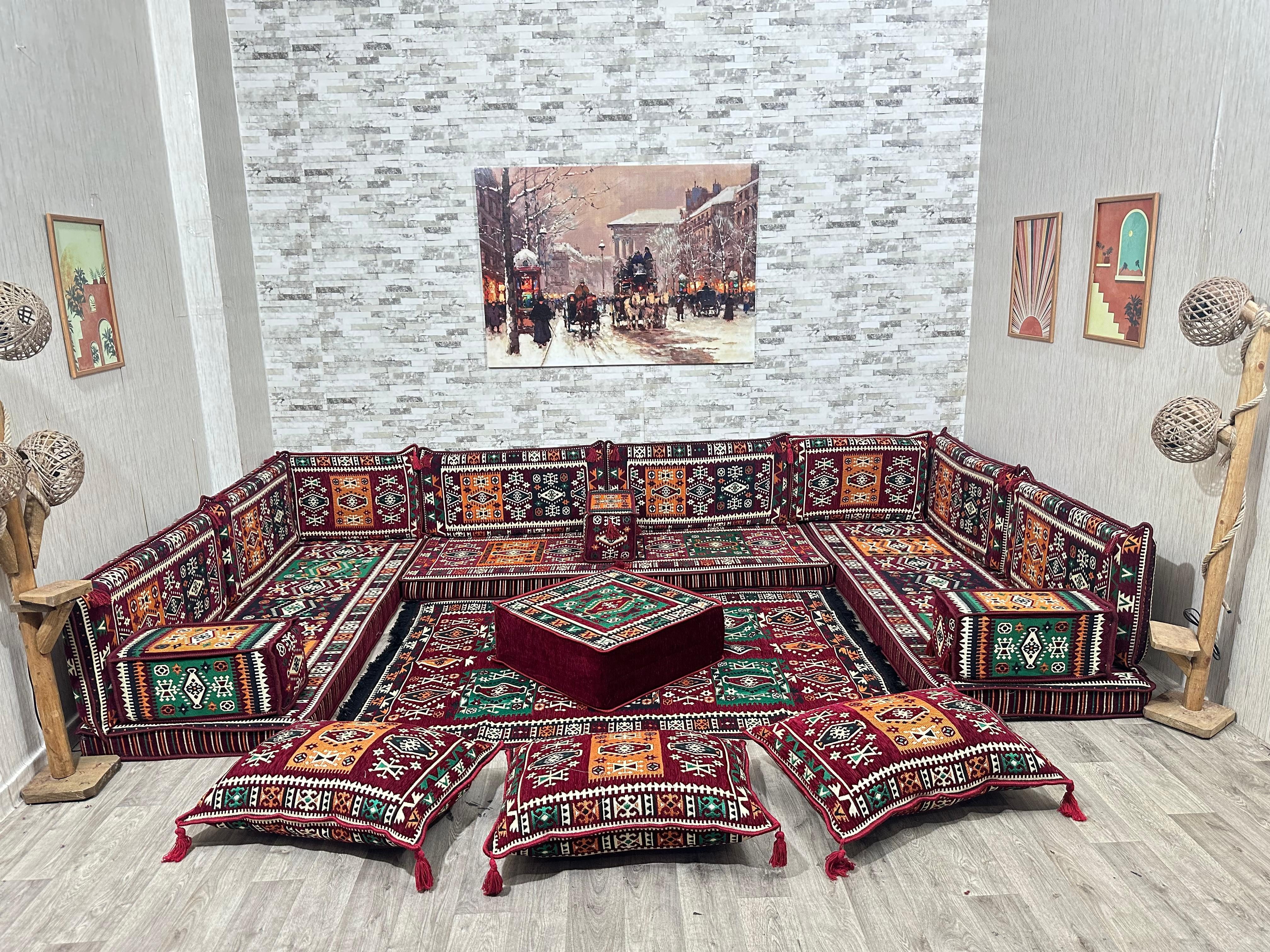 CaddeBuy Sofa Orientalische Sitzecke, Majlis Sofa, Sitzkissen, Bodensofa, Kelim, 19 Teile