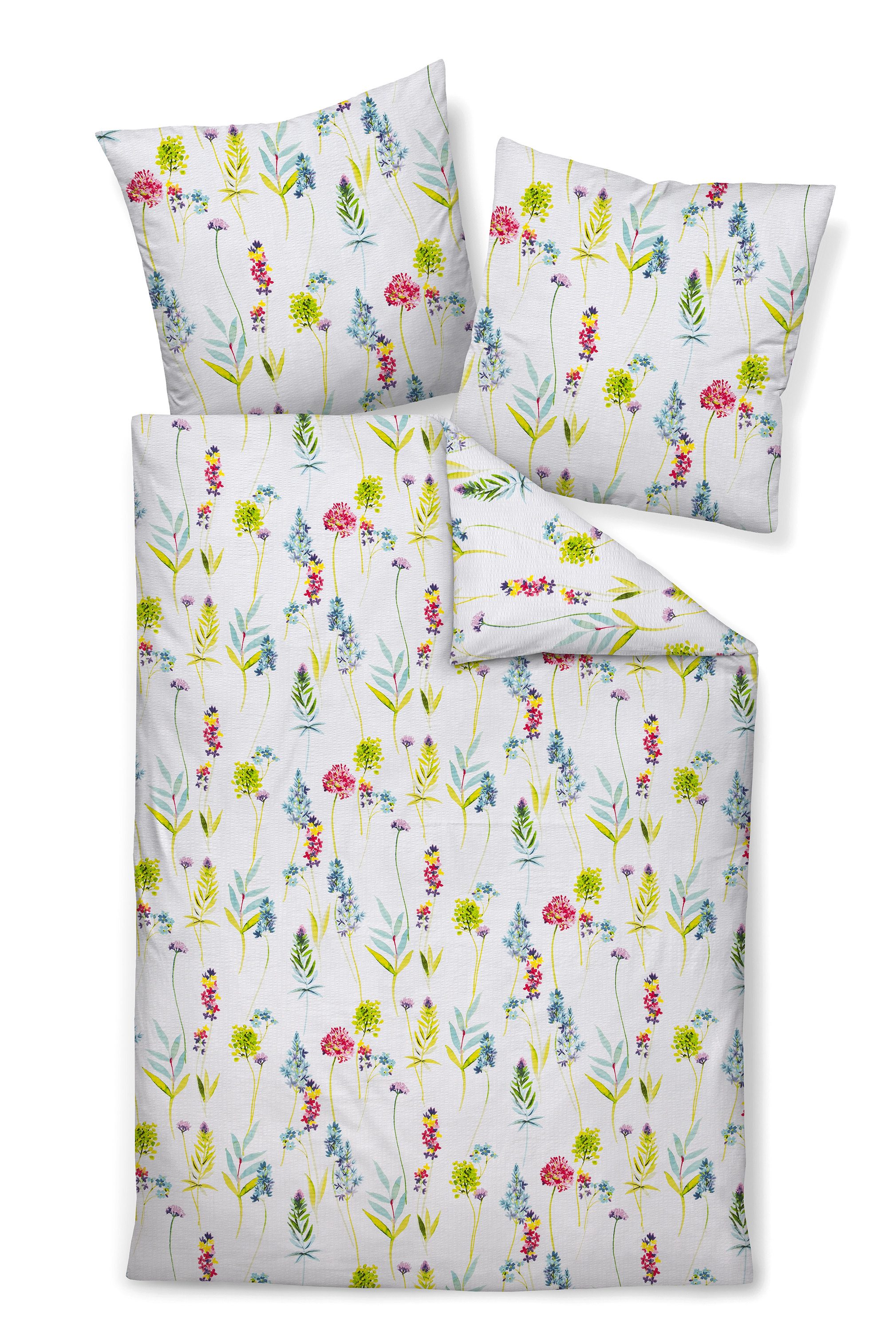 Janine Постельное белье Deluxe Premium, Seersucker, 2 teilig, florales Design mit kräftigen Farben, weißer Hintergrund