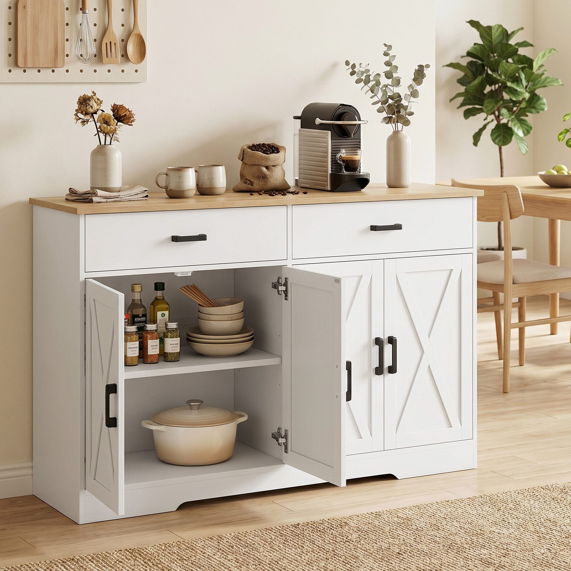 HOMCOM Sideboard (Set, 2 St., 2-teiliges Set), 140 cm breit, rustikaler Landhausstil, Kippsicherung