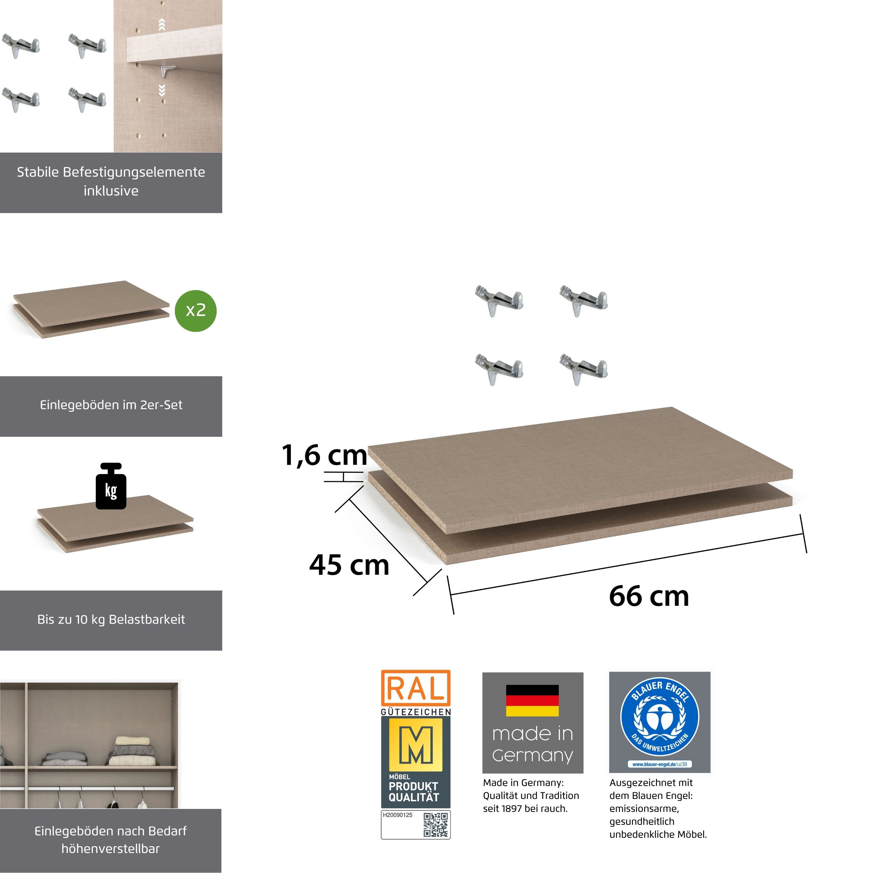 rauch Einlegeboden Zubehör für Rauch-Drehtürenschränke ORANGE, 2er-Set Breite 66 cm, Tiefe 45 cm