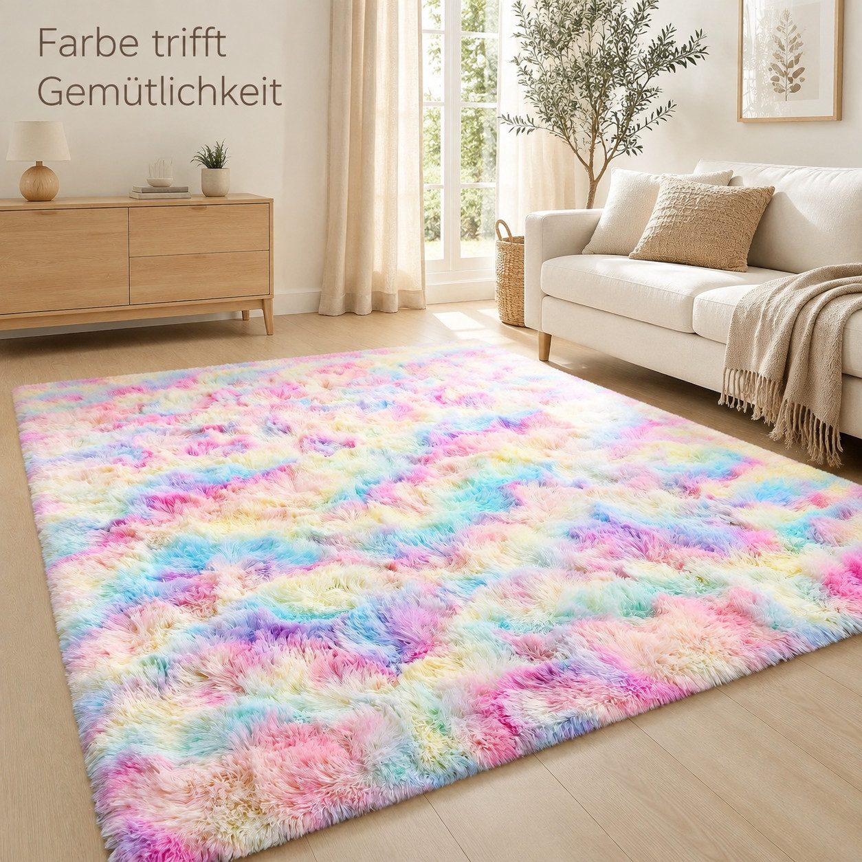 Lochas Hochflor-Teppich Hochflor Teppich Shaggy Tie-Dye Design weich flauschig Wohnzimmer, weich, flauschig, rutschhemmend, waschbar, pflegeleicht – Bild 2 von 5