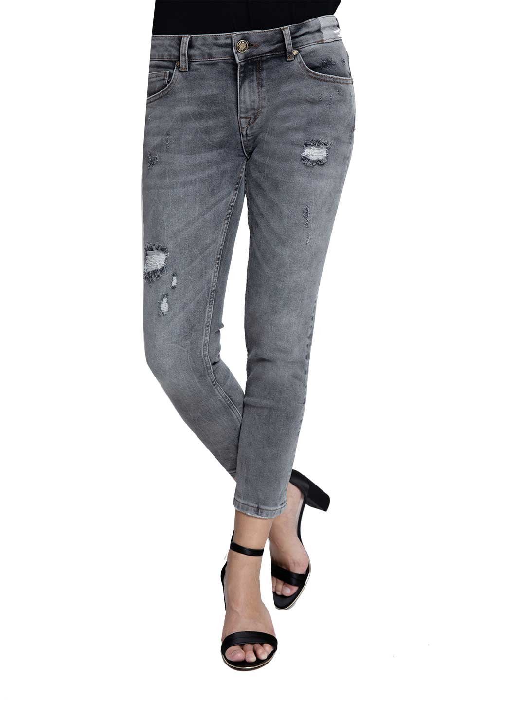 Zhrill 7/8-Jeans ANITA GREY Damen Momjeans 7/8 Cropped 5 Pocket Vintage Slim Fit Anita