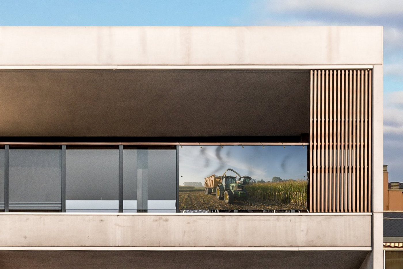 Thumbnail - MuchoWow Balkonsichtschutz Traktor - Anhänger - Mais - Grün - Landleben (1-St) Balkon Sichtschutz 90x200, Windschutz für...