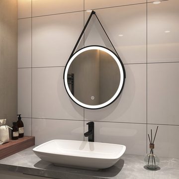 S'AFIELINA Badspiegel »Runder LED Badezimmerspiegel mit Touch und Kaltweißes Licht Schwarz«, Touch-Schalter,6500K Einstellbare Helligkeit,Energiesparend,IP44