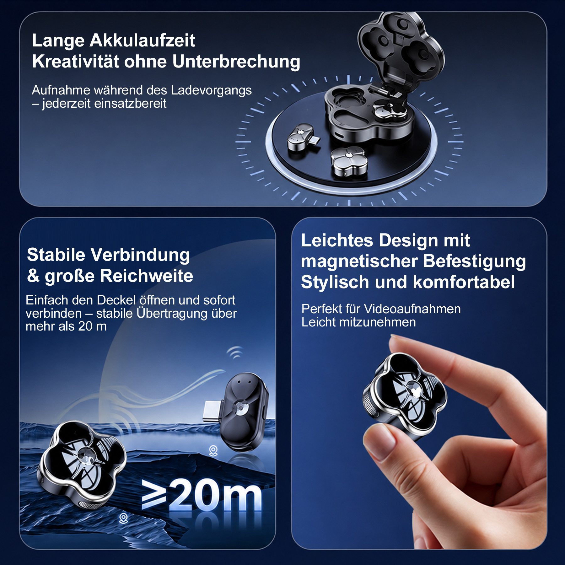 Senmudi Mikrofon Handy-Mikrofon Mini für iPhone Android & PC-Plug & Play Mini Mikrofon (mit Windschutz, Lavalier Mikrofon Wireless mit Batterieanzeige), Geräuschunterdrückung, ideal für YouTube, TikTok, Interview