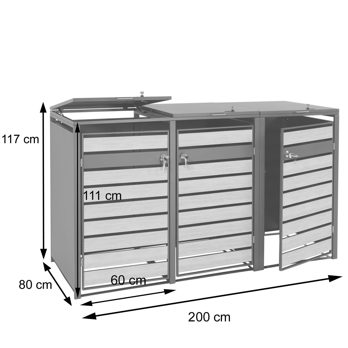 MCW Mülltonnenbox MCW-J81-3 (3 St), Für drei Mülltonnen mit 80 bis 240 Liter Fassungsvermögenerweiterbar