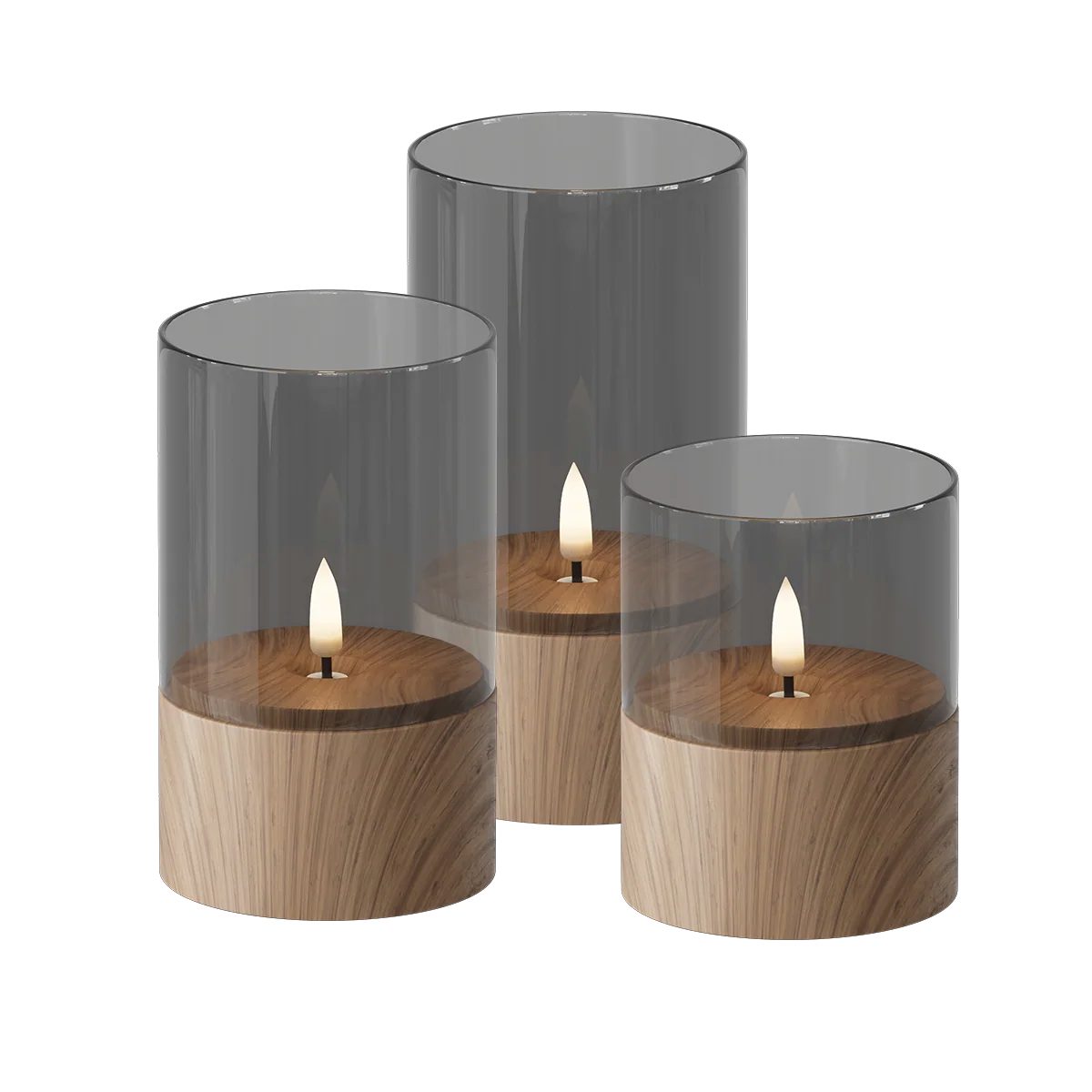 Deluxe Homeart LED-Kerze LED Glaskerzen Set Wachs mit Holzoptik 3Stück von Delight Deluxe