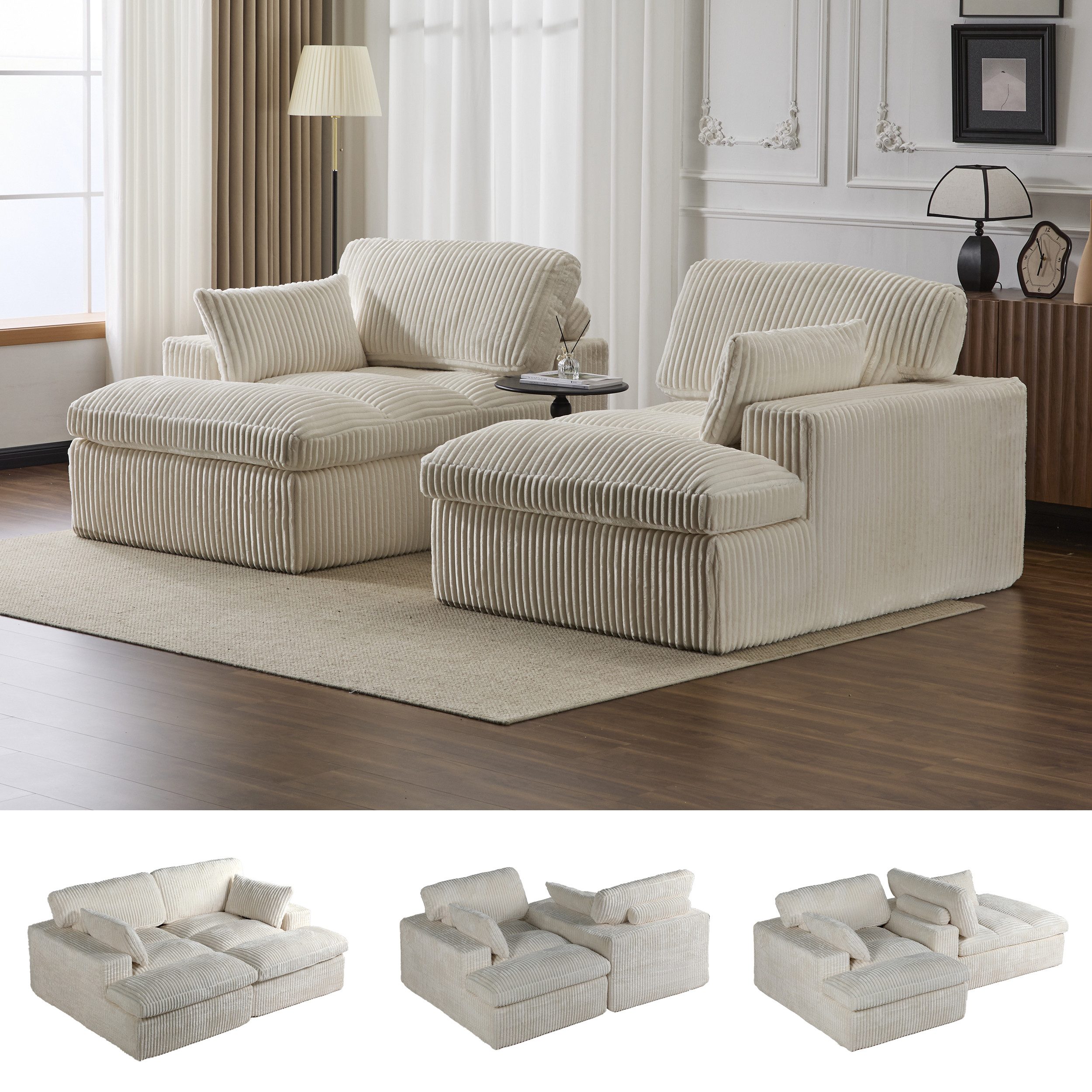 Leawin Sofa Cordsofa 2-Sitzer mit Bettfunktion, modernes Schlafsofa für Wohnzimmer, Weicher Cordbezug, flexible Kombination & ideal für kleine Räume