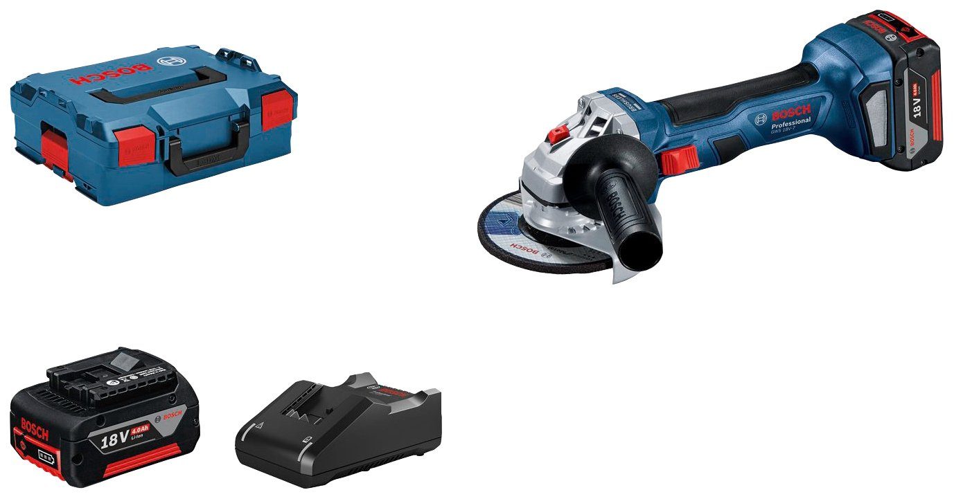 Bosch Professional Akku-Winkelschleifer GWS 18V-7 Professional, kompakt und handlich, mit 2 Akkus und Ladegerät