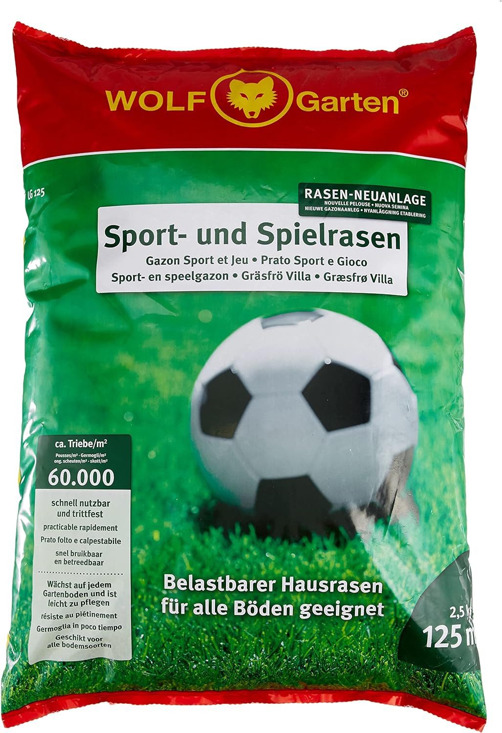 WOLF Rasensamen Sport- und Spiel-Rasen, 125 m²