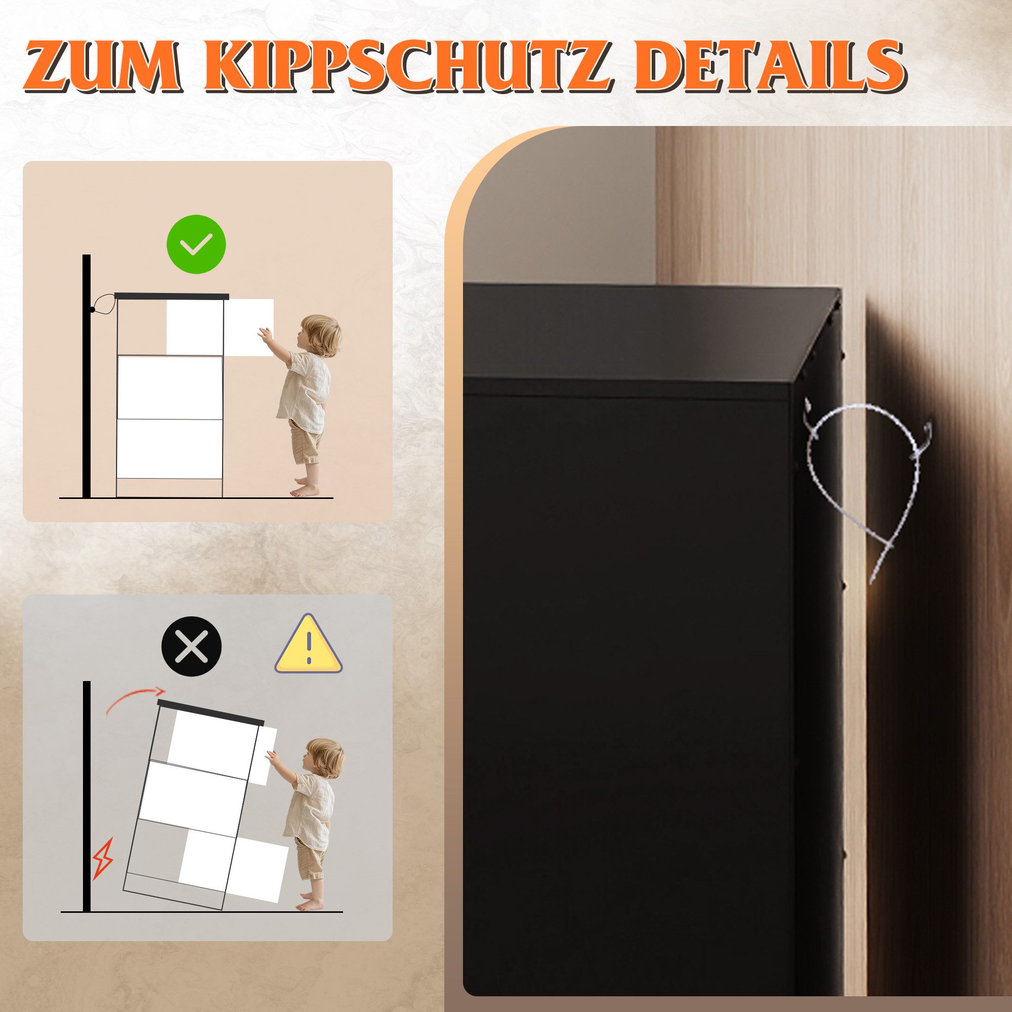 WLIVE Kommode Schubladenkommode mit 3 Schubladen, Sideboard, Breit 70,8 cm, (Packung), Modernes Design ohne Griffe, Mehrzweckschrank für Schlafzimmer,Schwarz