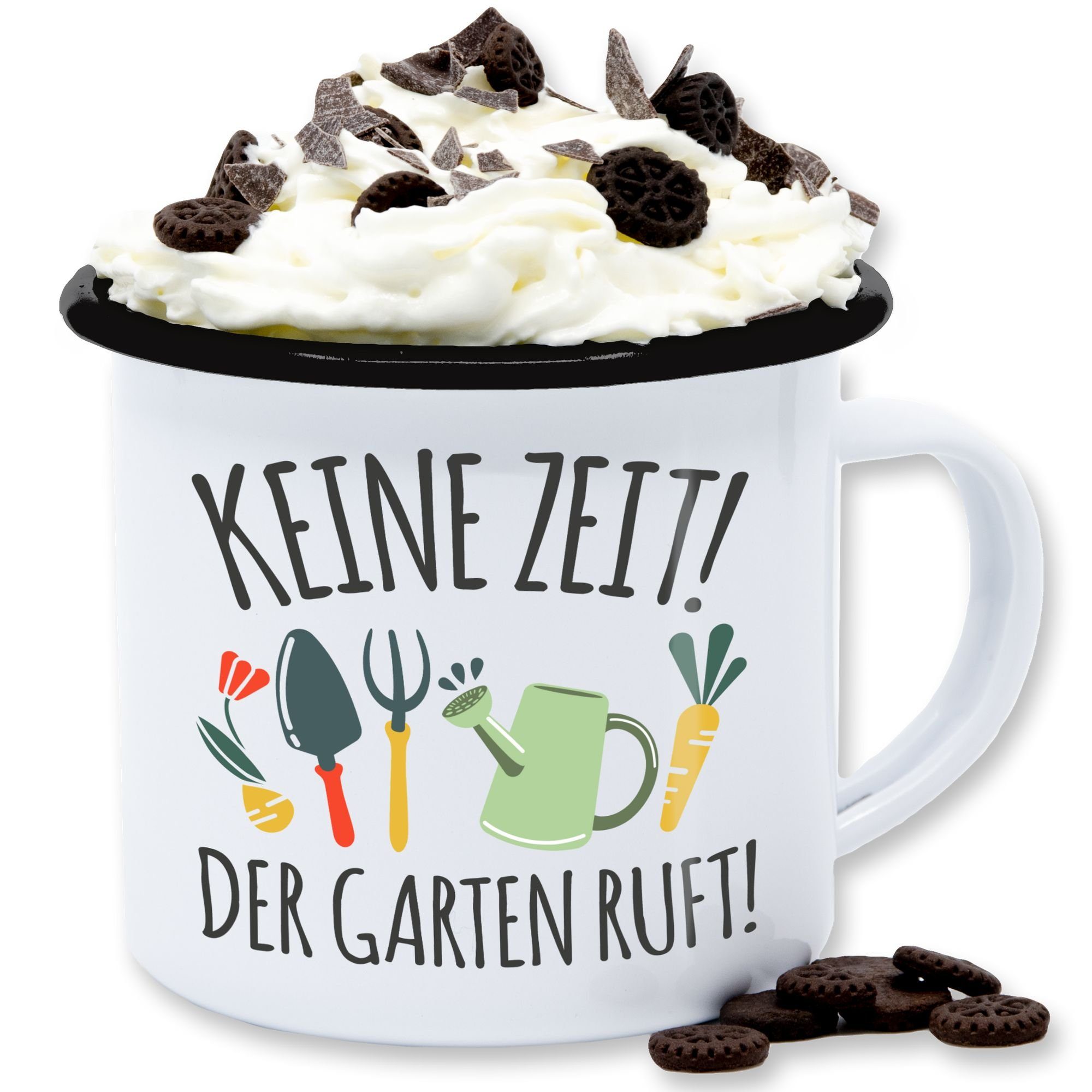 Shirtracer Tasse Keine Zeit! Der Garten ruft, Stahlblech, Kaffeetasse Hobby Geschenk 1 Weiß Schwarz