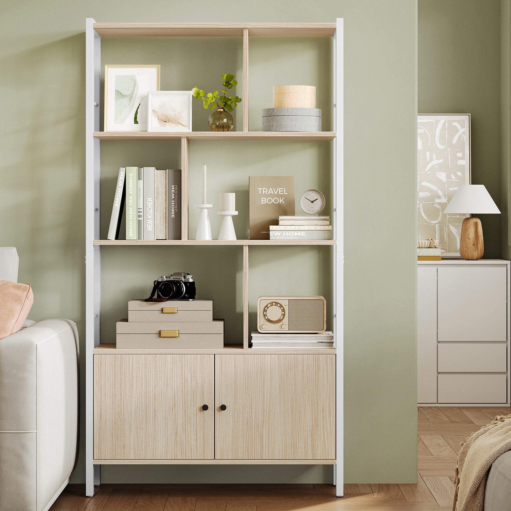 VASAGLE Bücherregal geräumiger Bücherschrank mit 4 offenen Ebenen, freistehendes Regal mit Stahlgestell für Wohnzimmer, Küche und Büro
