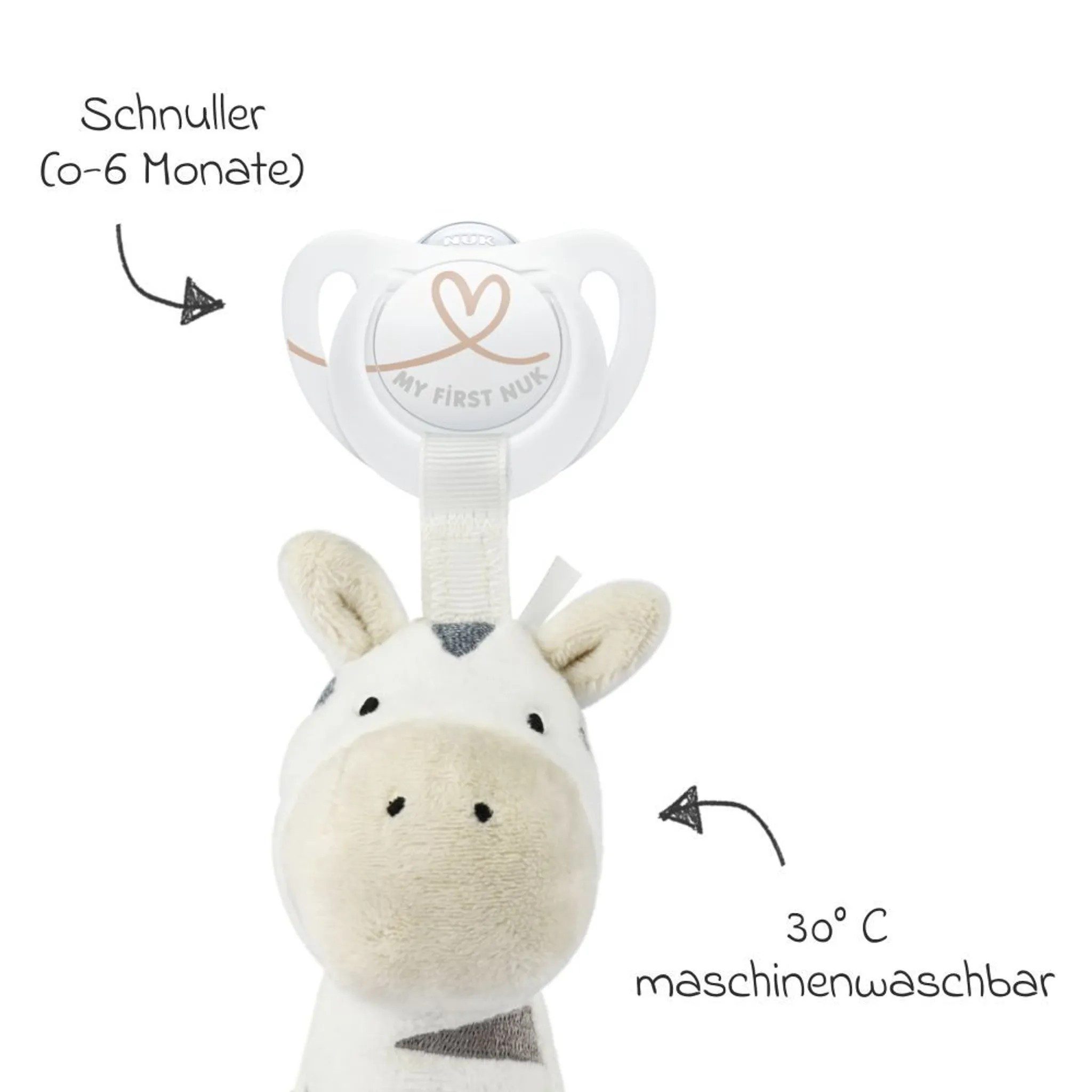 NUK Schnuller 1x NUK Schnuller Buddy Little Friend Zebra, Schnuller-Kuscheltier