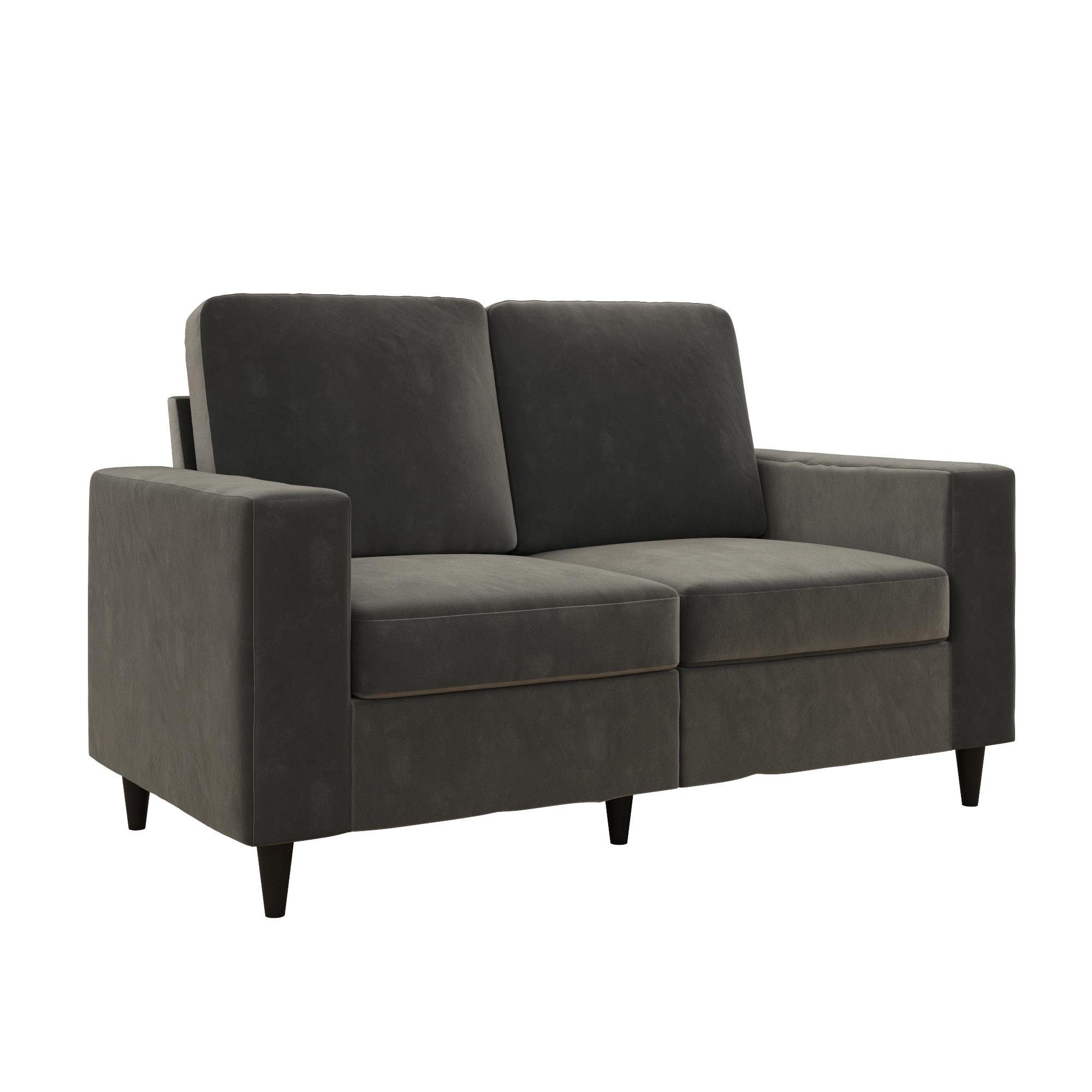 loft24 Sofa Cooper, 2-Sitzer Sofa, Bezug in Samtoptik, Holzbeine, Länge 152 cm grau