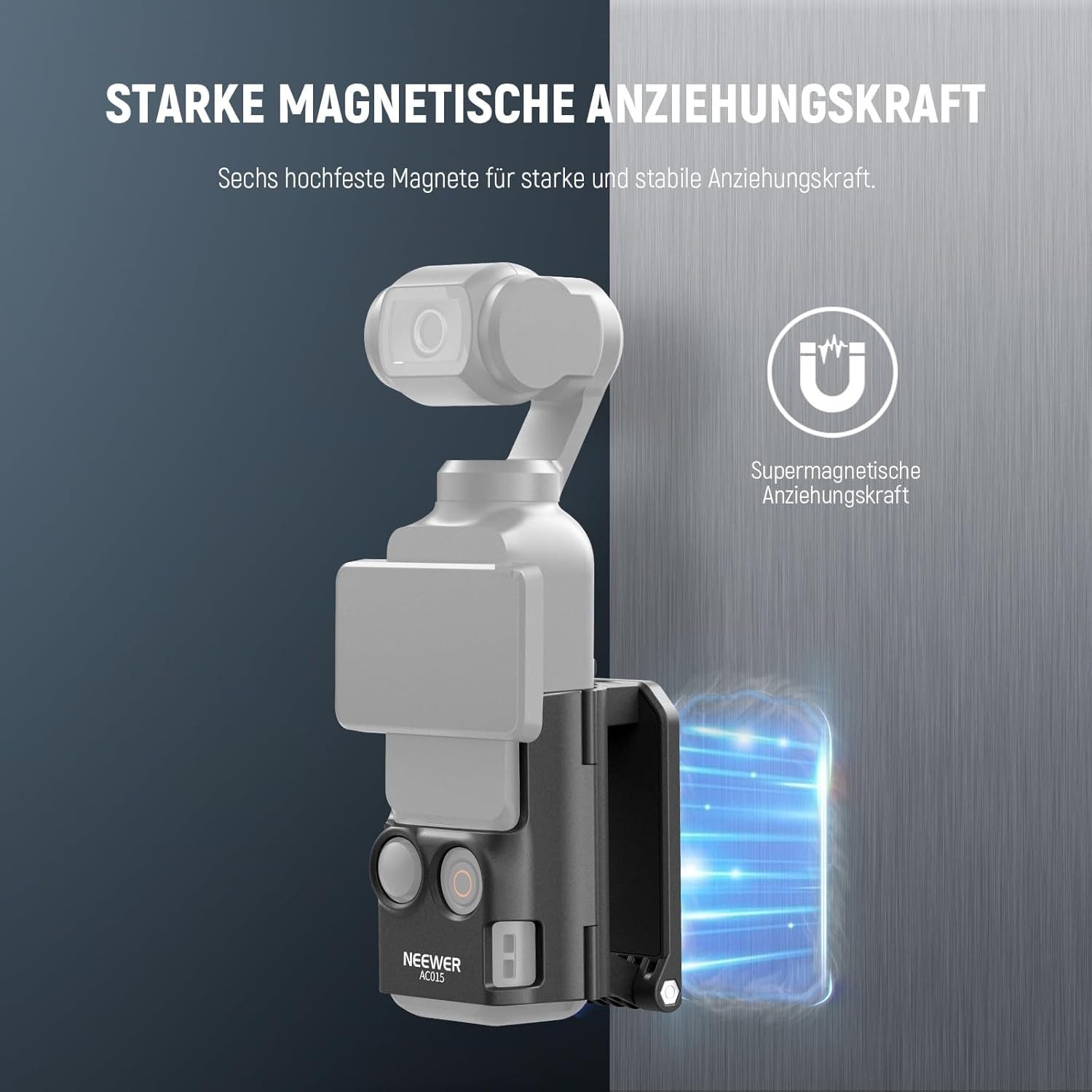 Neewer Action Cam-Halterung AC015 Magnetische Halterung für DJI Osmo Pocket 3 Erweiterungsadapter, (Packung, 180° einstellbarer Winkel)