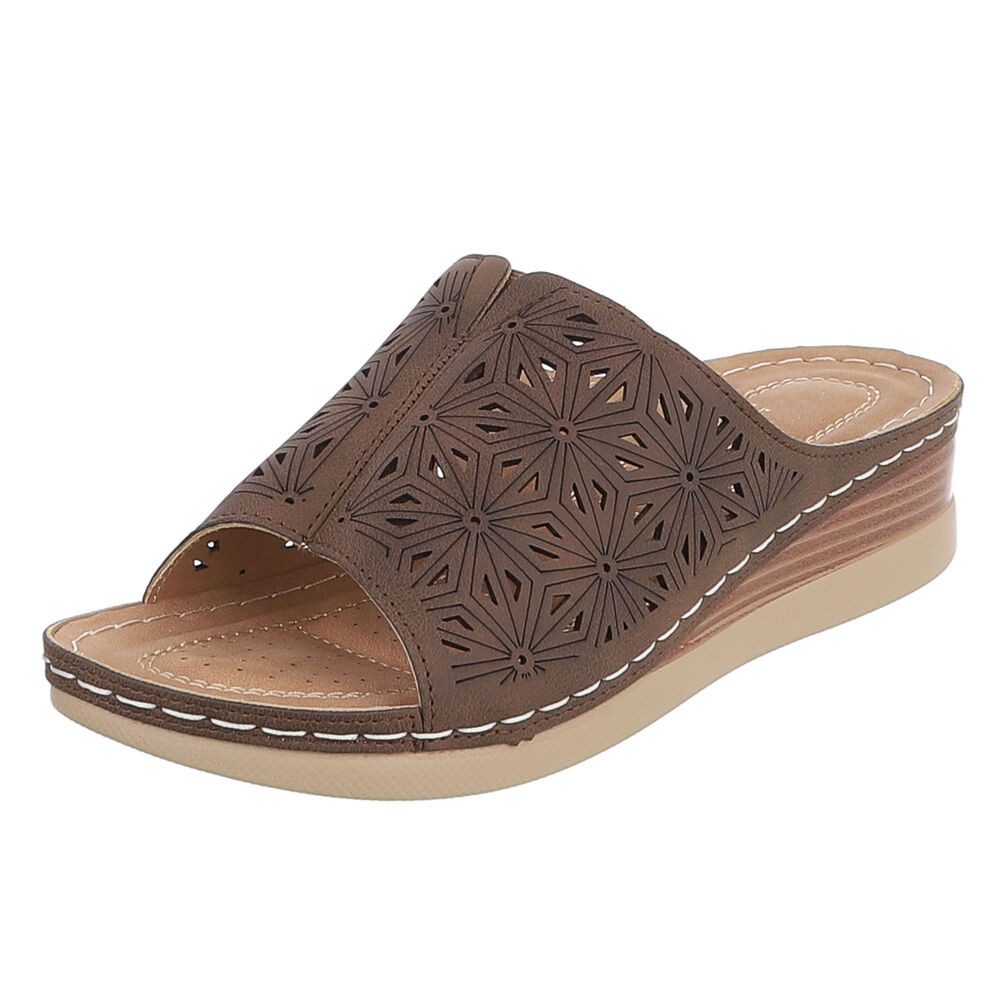 Damen Pantolette mit Lochprägung und Keilsohle Pantolette