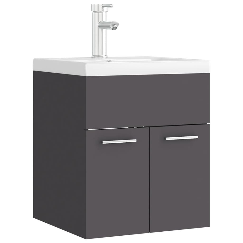 Holzwerkstoff (1-St) Grau mit vidaXL Badezimmerspiegelschrank Einbaubecken Waschbeckenunterschrank