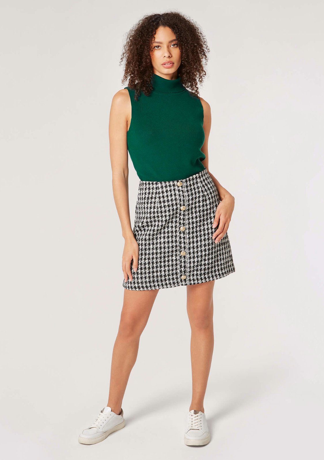 Button Hahnentrittmuster mit Skirt Gold Minirock Dogtooth (1-tlg) Apricot