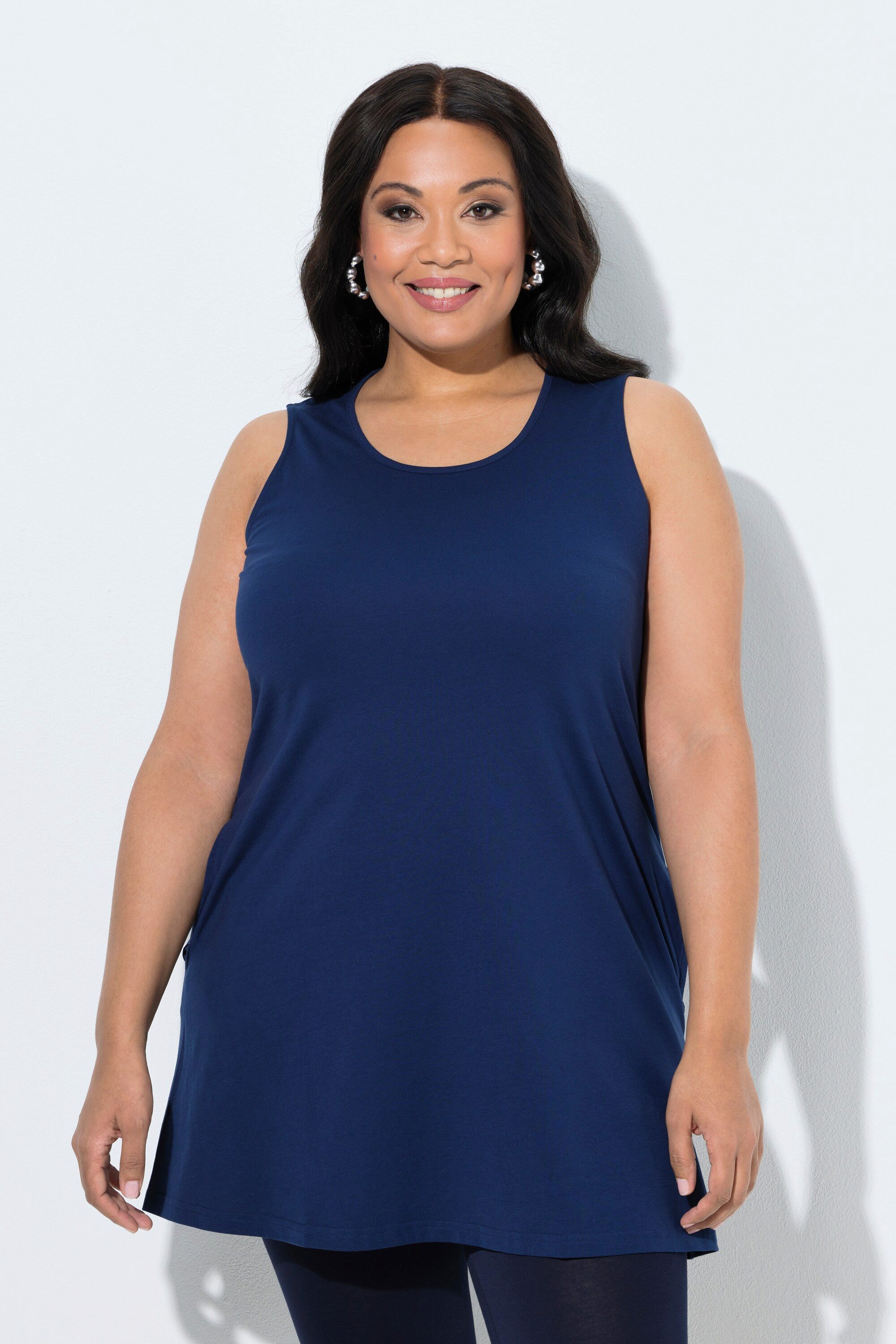 Ulla Popken Longtop Top A-Linie Rundhalsausschnitt ärmellos