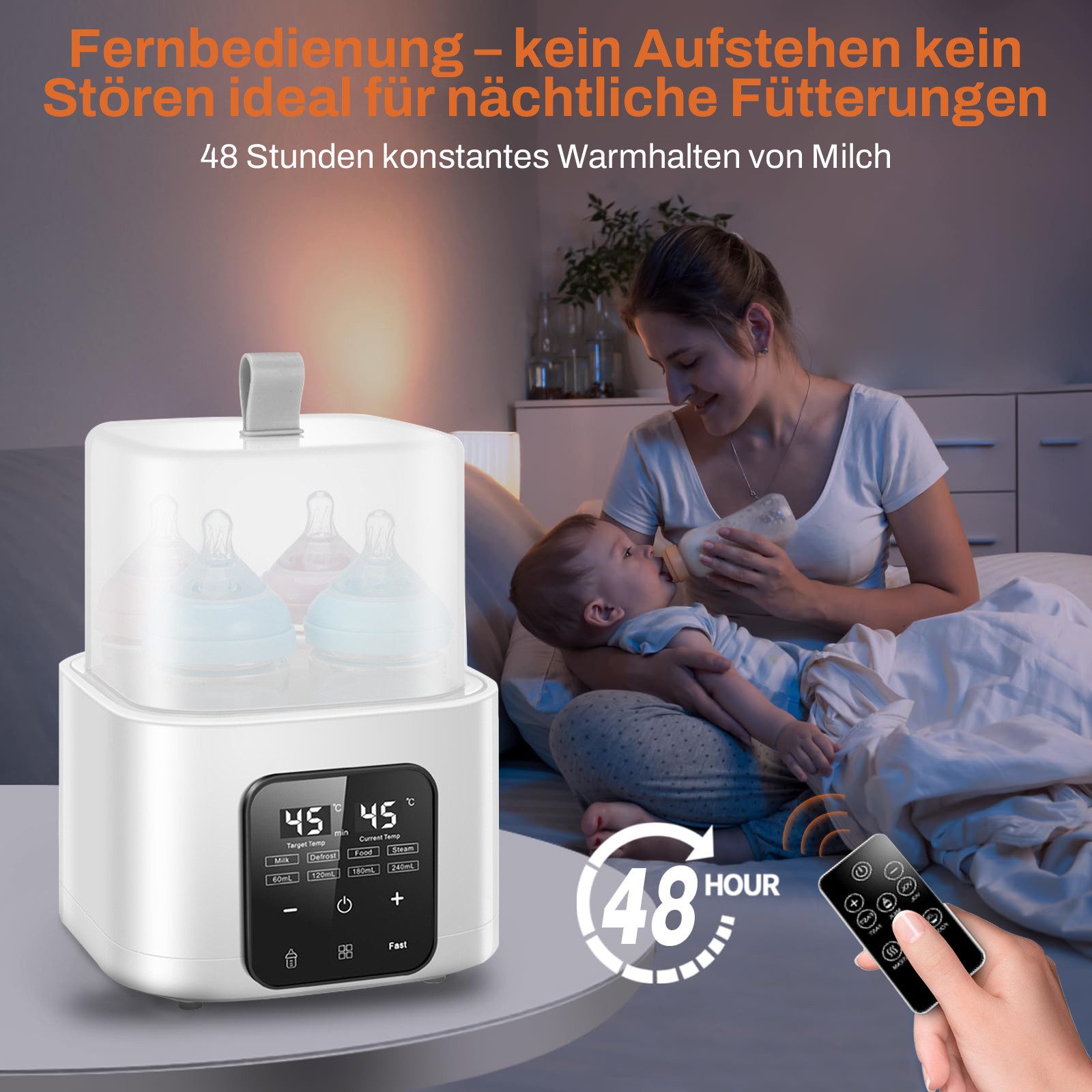 FOSMET Babyflaschenwärmer 2026 Modell 9-in-1 Babyflaschenwärmer Sterilisator 4 Flaschen BPA-frei, 60-240ml Flaschen, 100 °C Dampfst­erilisation, Fernbedienung