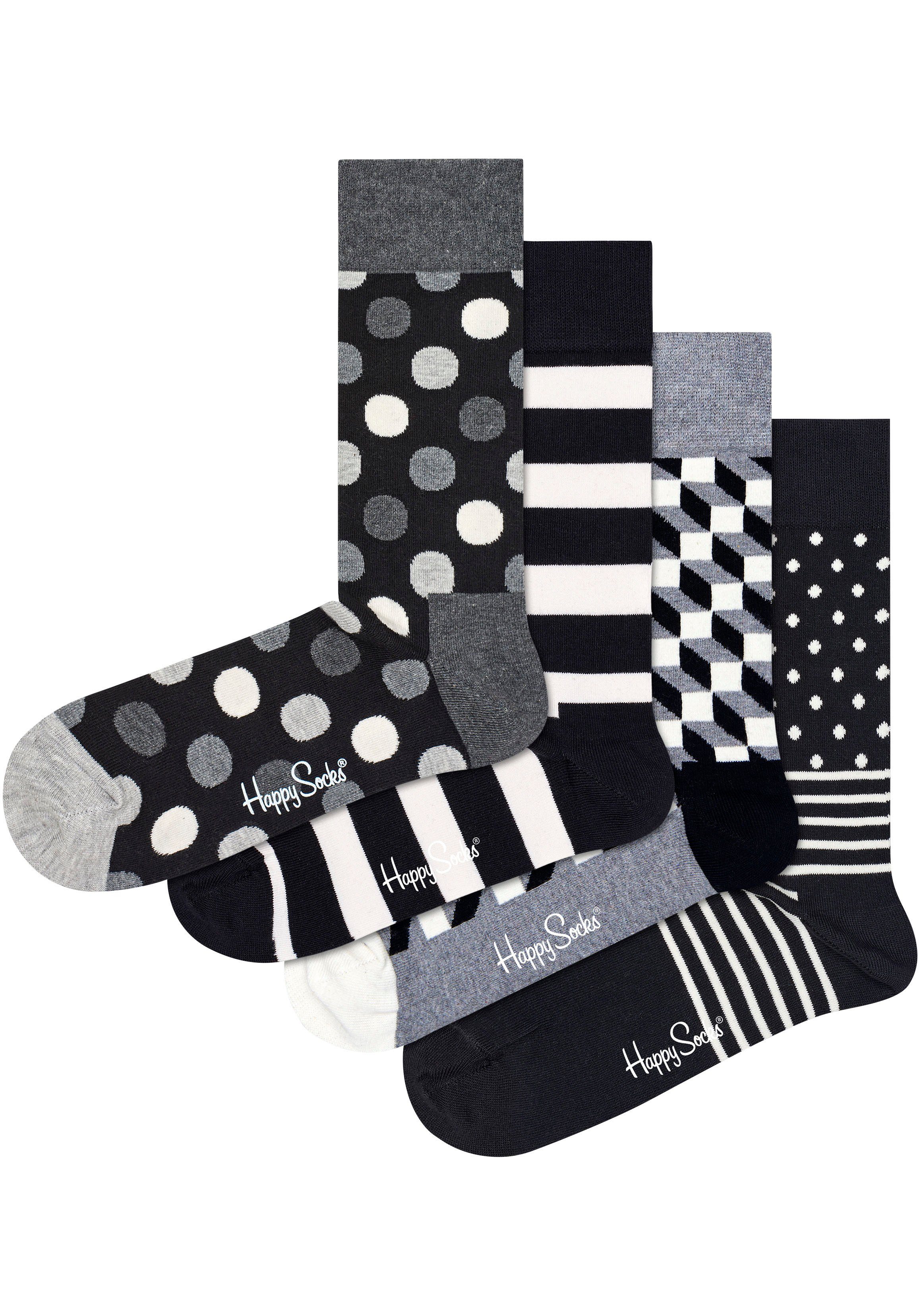 Happy Socks Socken Socks & Gift Black 4-Paar) White grey Classic (Packung, Set dark