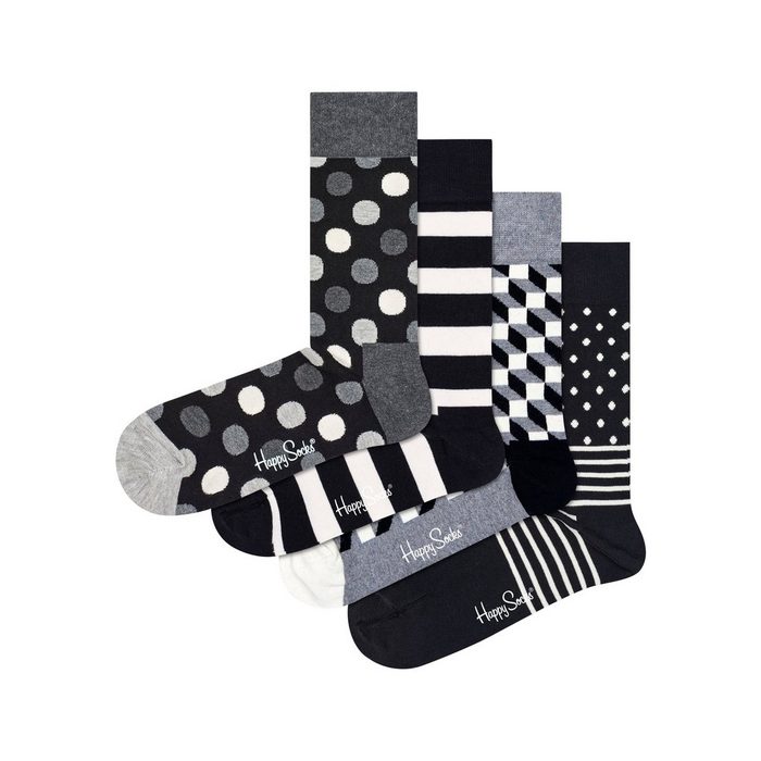 Happy Socks Socken 4-Pack Classic Black & White Socks Gift Set (Packung 4-Paar) Dots Streifen