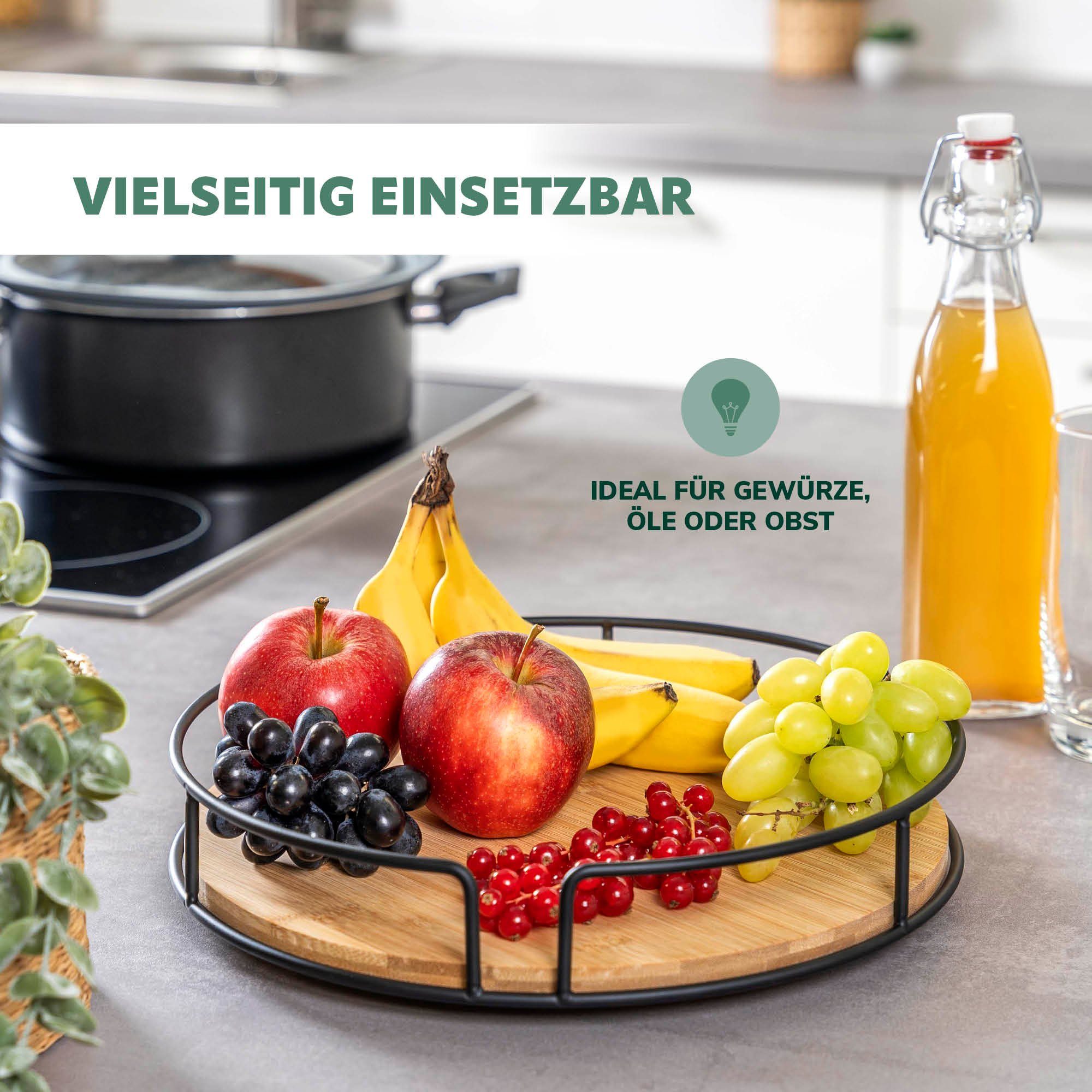 eluno Obstschale Drehteller aus Metall mit Bambusboden Ø ca. 30 cm, schwarz, Metall, (Stück)
