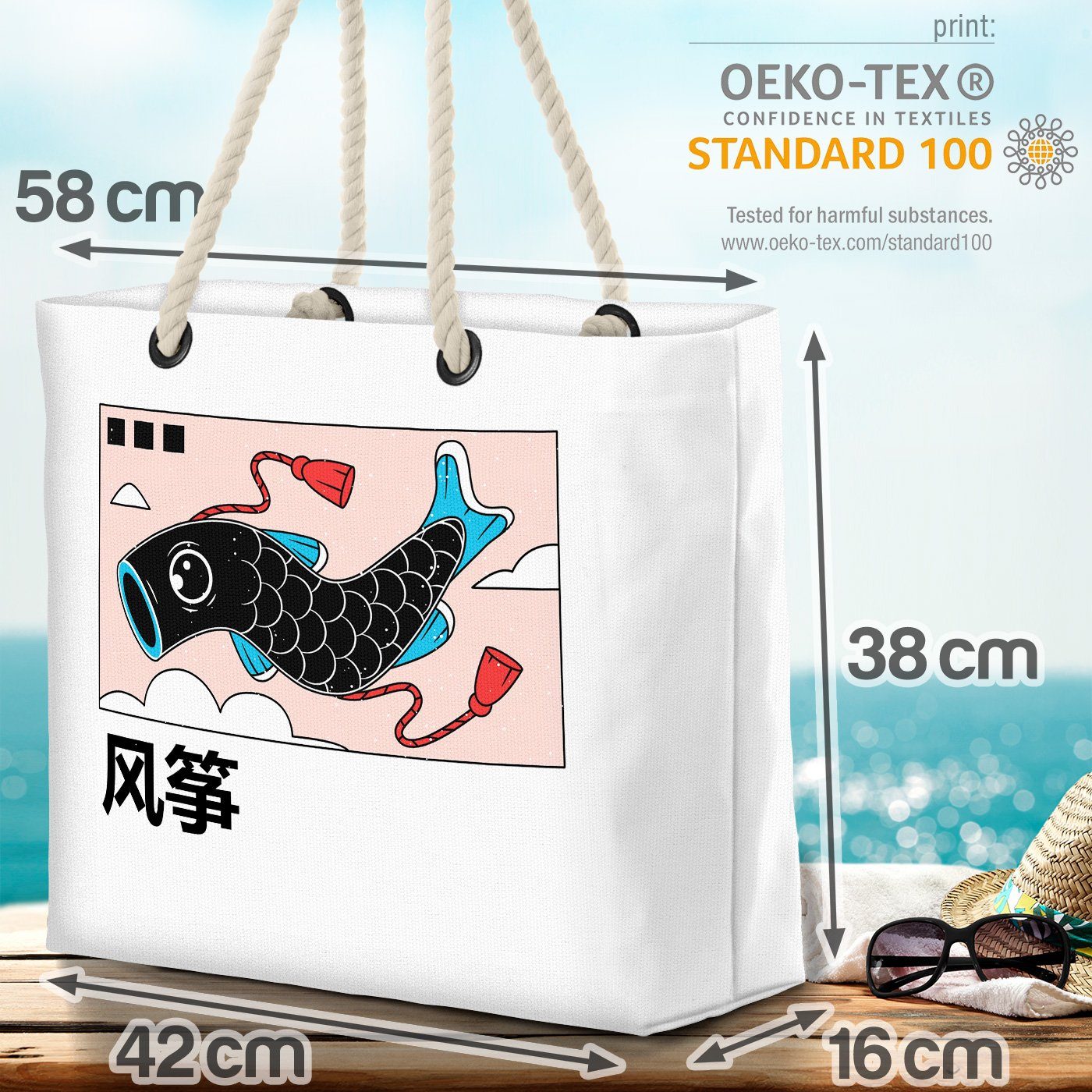 China Asien Strandtasche Manga Kultur Grafik (1-tlg), Fahne Japan Orientalisch Fisch VOID Anime