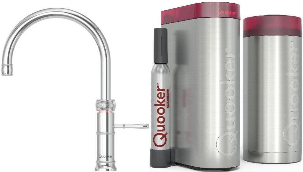 2 FUSION mit B Trinkwassersystem QUOOKER Küchenarmatur 100°C ROUND Kochendwasserhahn (2-St) CLASSIC Chrom mit CUBE QUOOKER (22CFRCHRCUBE) COMBI