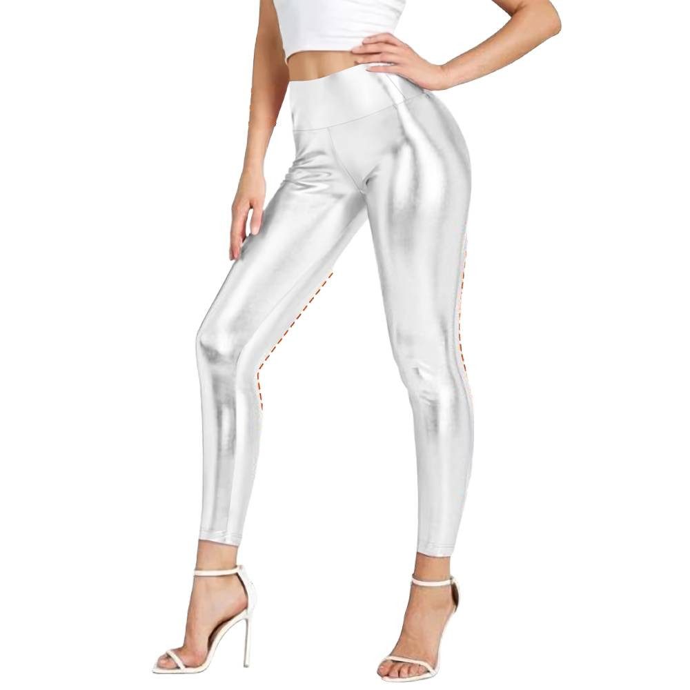 Blusmart Leggings Damen High Waist Metallic Leggings (Glänzende Kunstleder-Optik, Bauchkontrolle, Yoga-Hose) Für Yoga, Sport und Freizeit