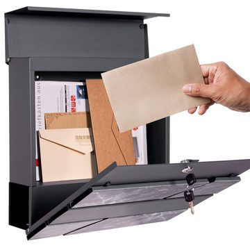 ML-DESIGN Briefkasten Wandbriefkasten Postkasten Mailbox, Anthrazit/Schwarz-Marmoroptik 37x36,5x11cm Stahl 2 Schlüssel Modern