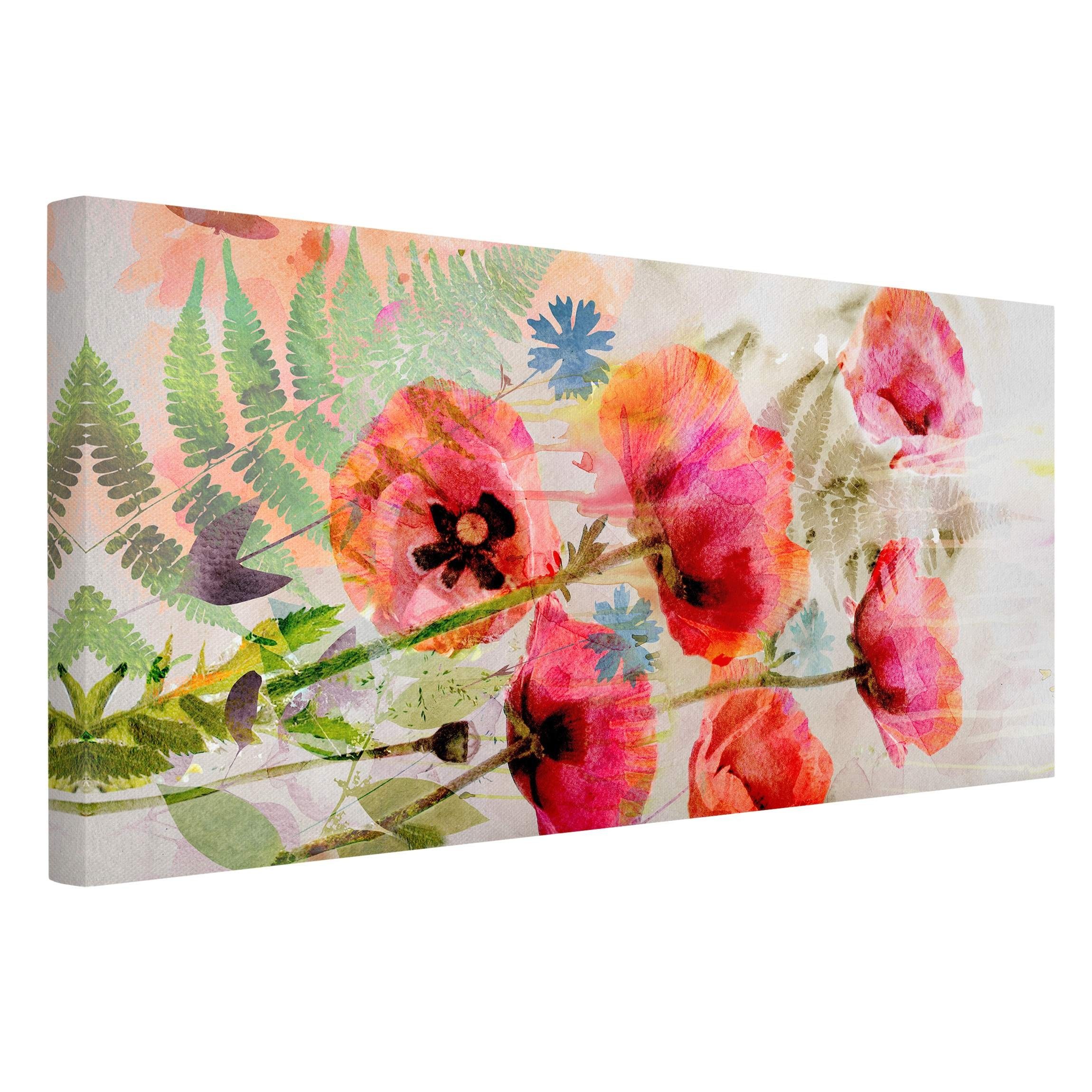 Leinwandbild Blume Natur Modern Aquarell Mohnblume rot Bild auf Leinwand Groß XXL