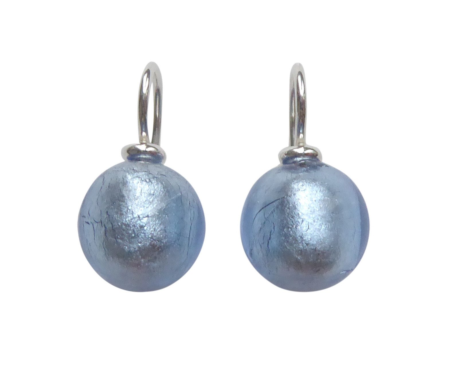 Mugello Paar Ohrhänger Murano hellblau Sterlingsilber casual Mädchen Alltag schlicht, Handgearbeitetes Muranoglas mit eingearbeitetem Blattgold aus Italien
