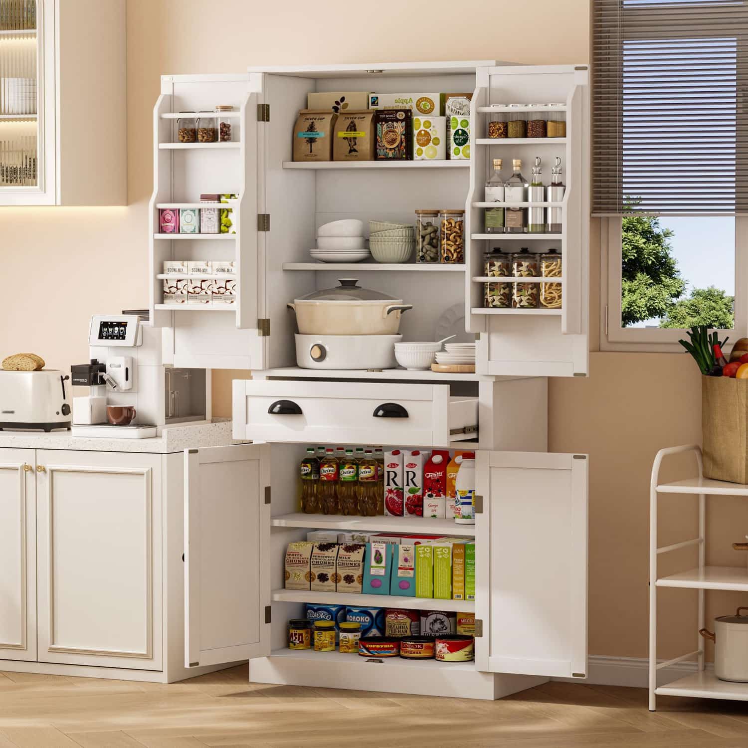 ANYSUN Mehrzweckschrank Mehrzweckschrank Küchenschrank mit höhenverstellbaren Einlegeböden Doppeltüriger Vorratsschrank, 80 × 40 × 182 cm, Küche & Wohnzimmer