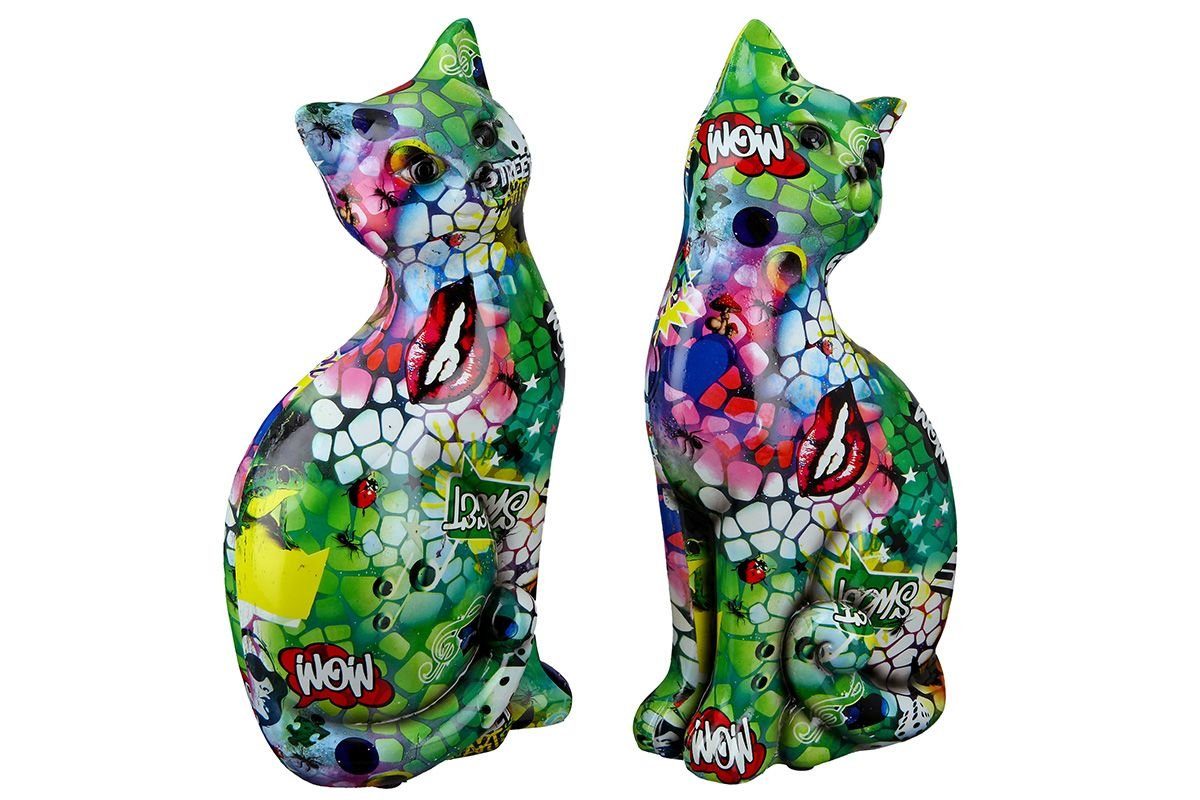 Dekoobjekt 2tlg. Poly sitzende Katze Street Art bunt Artist Höhe 27cm