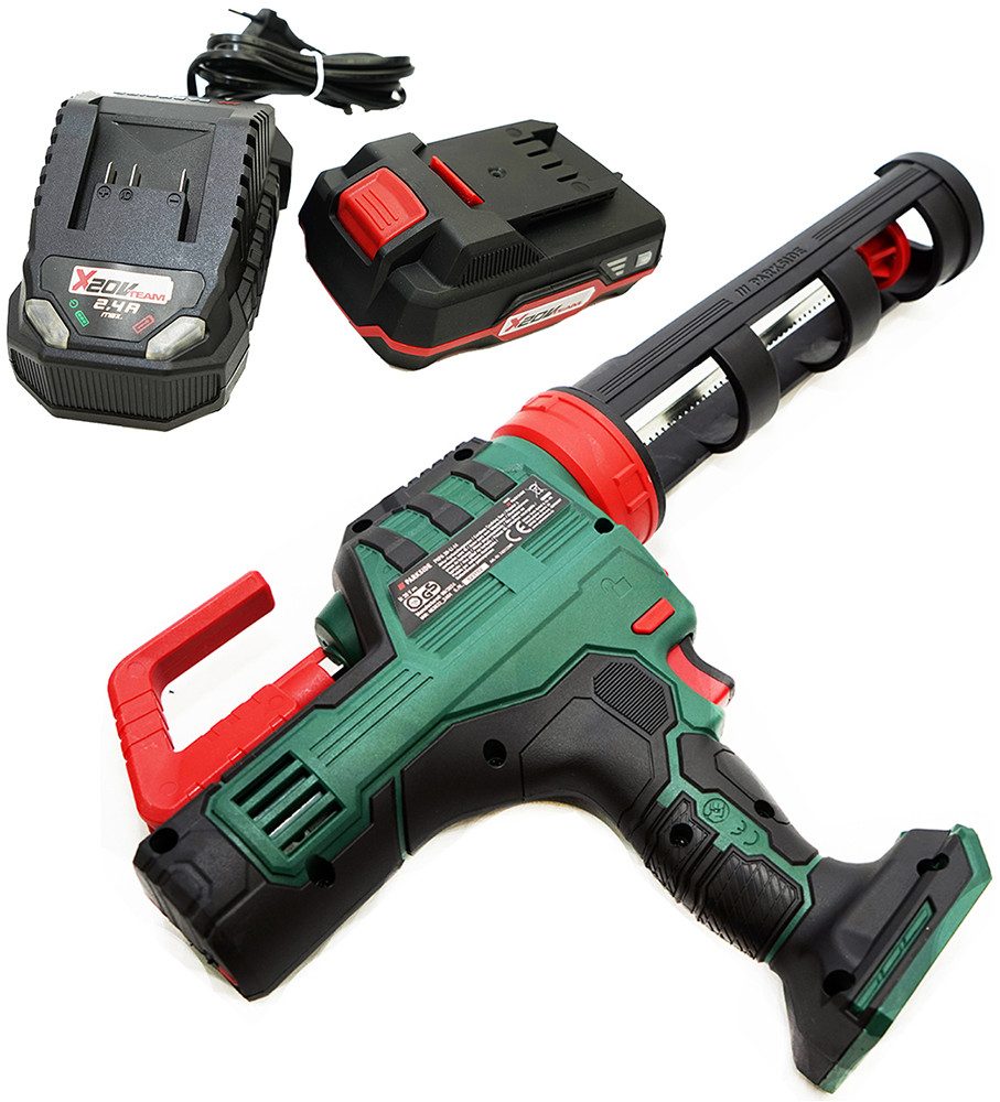 Parkside Akku-Kartuschenpistole 20V Akku-Kartuschenpresse PKPA 20 inkl. Akku (2Ah) u Ladegerät (2,4A), 300 ml, Integrierte LED-Arbeitsleuchte