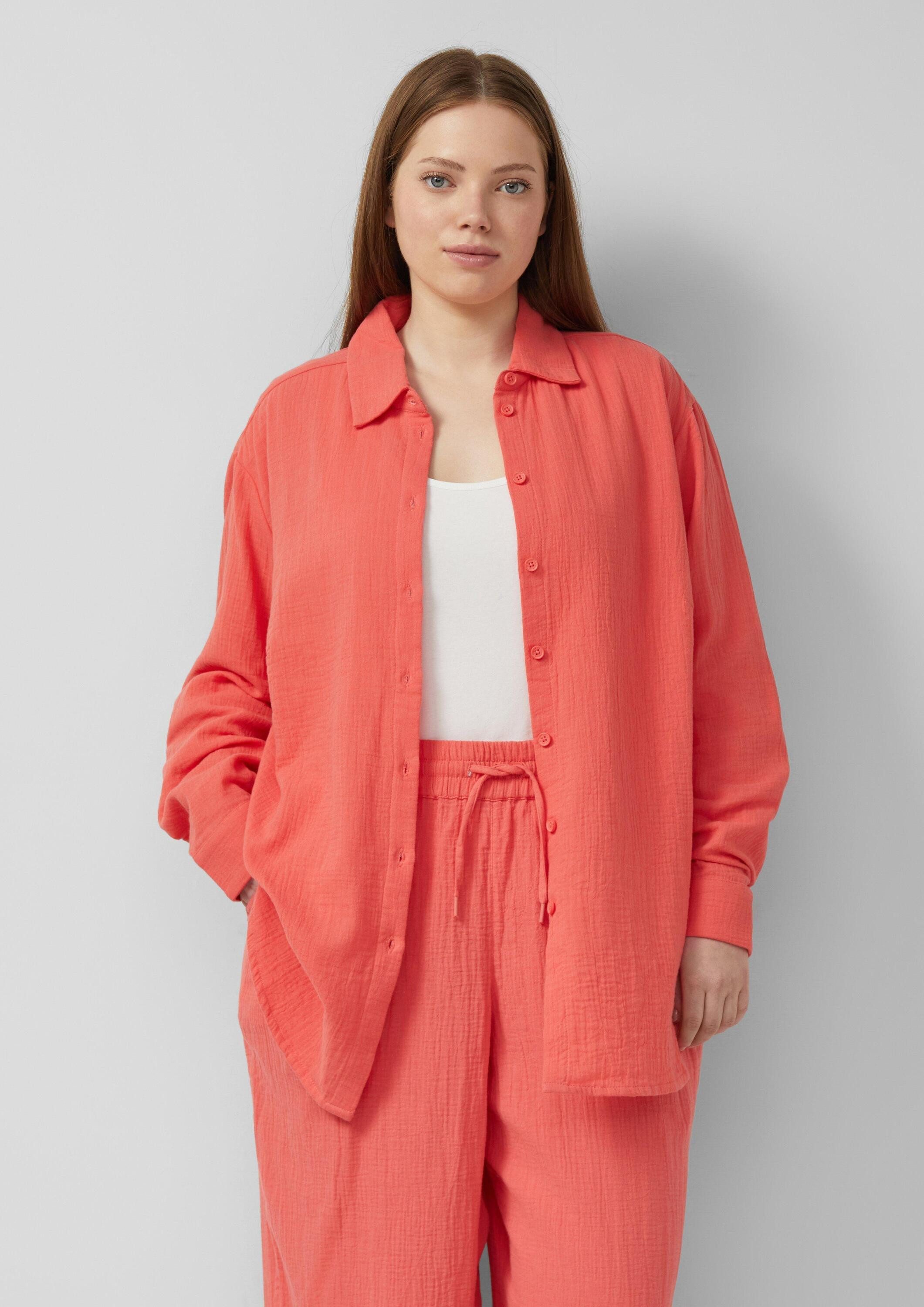 QS Langarmbluse Bluse Musselin Bluse mit überschnittener Schuler
