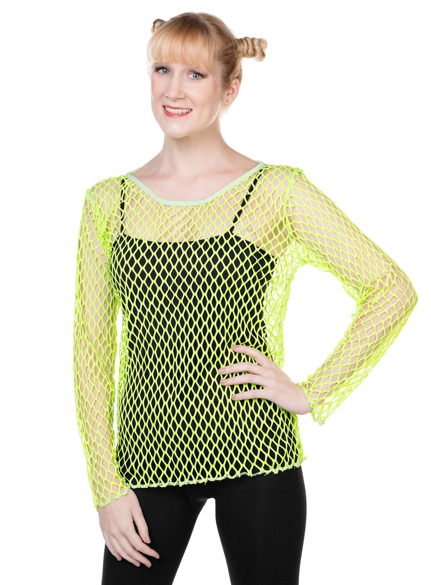 Metamorph Kostüm Netzhemd neon-grün, Netzshirt im trashigen 80er Jahre Neon-Look
