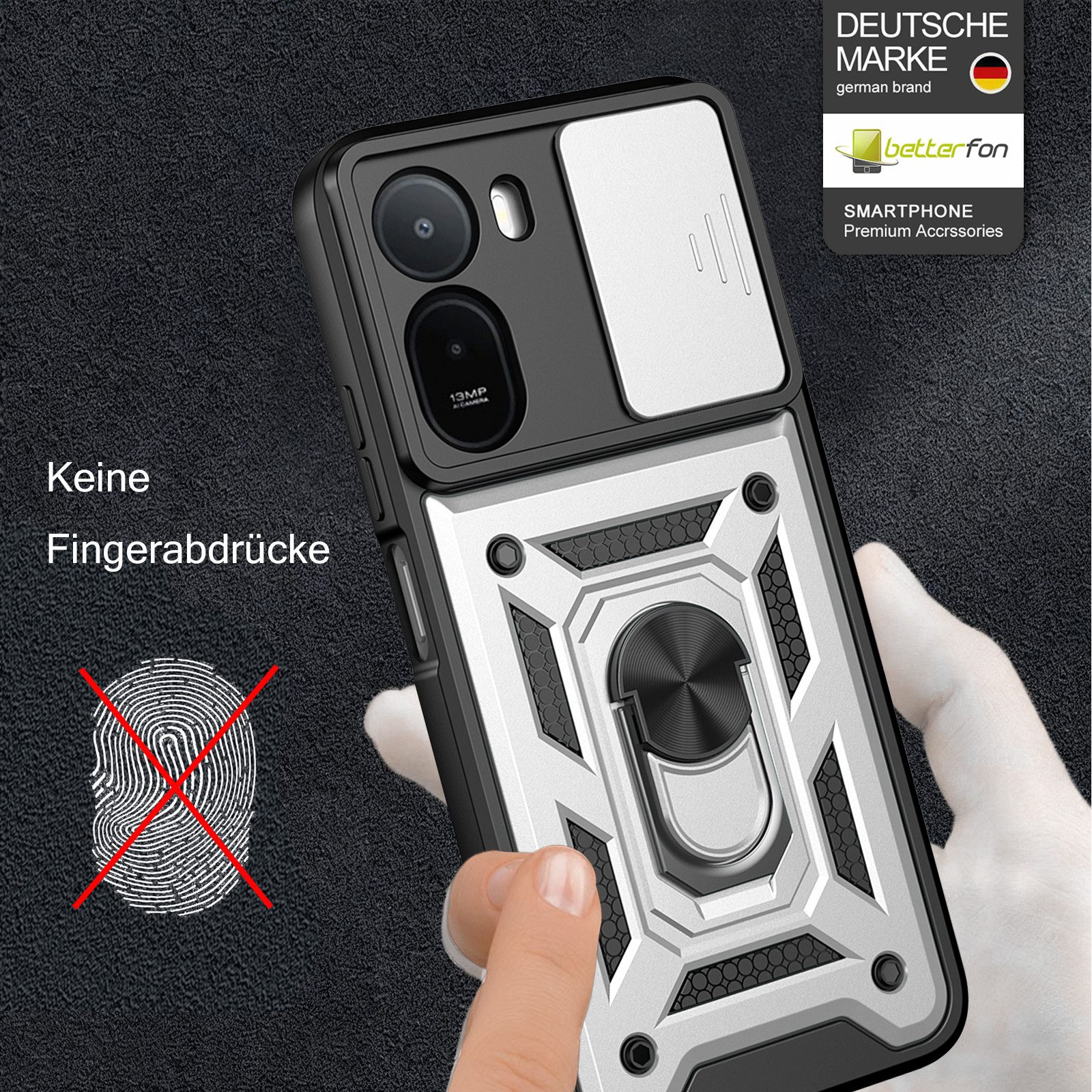 betterfon Handyhülle für Xiaomi Modelle Hülle mit Kameraschutz Ringhalter, Outdoorhülle mit Smartstand Kameraschutz und Silikonkern – Bild 2 von 5