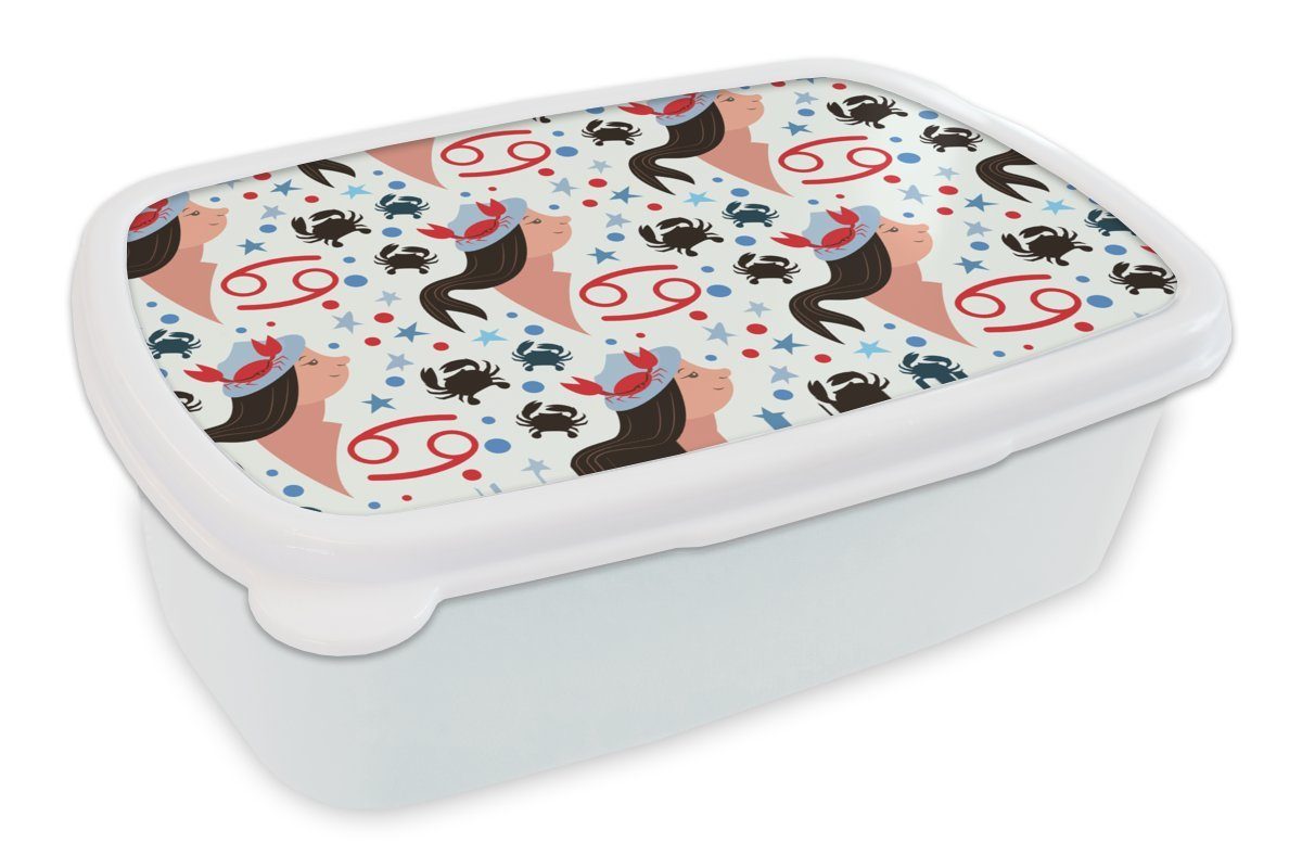 MuchoWow Lunchbox Tierkreiszeichen Brotbox Kunststoff, für (2-tlg), Brotdose, für Kinder und Mädchen weiß - Muster, Krebs Jungs und Erwachsene, 