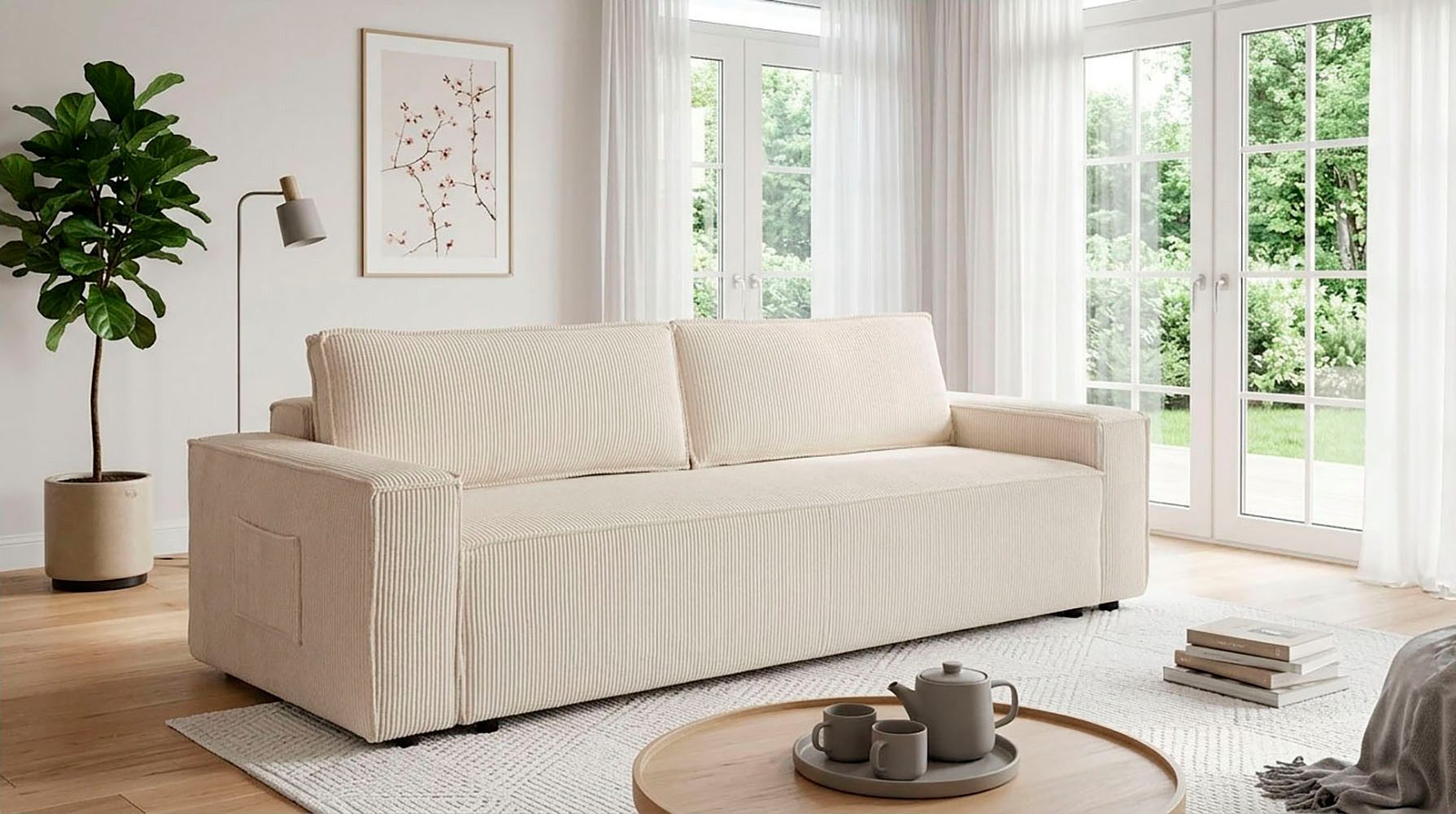 OTTO home Schlafsofa CASSI 3-Sitzer, 240 cm - OTTO. Verlässliche Qualität., Schlaffunktion (134/200), Bettkasten, Cord, Unser Tiefpreis