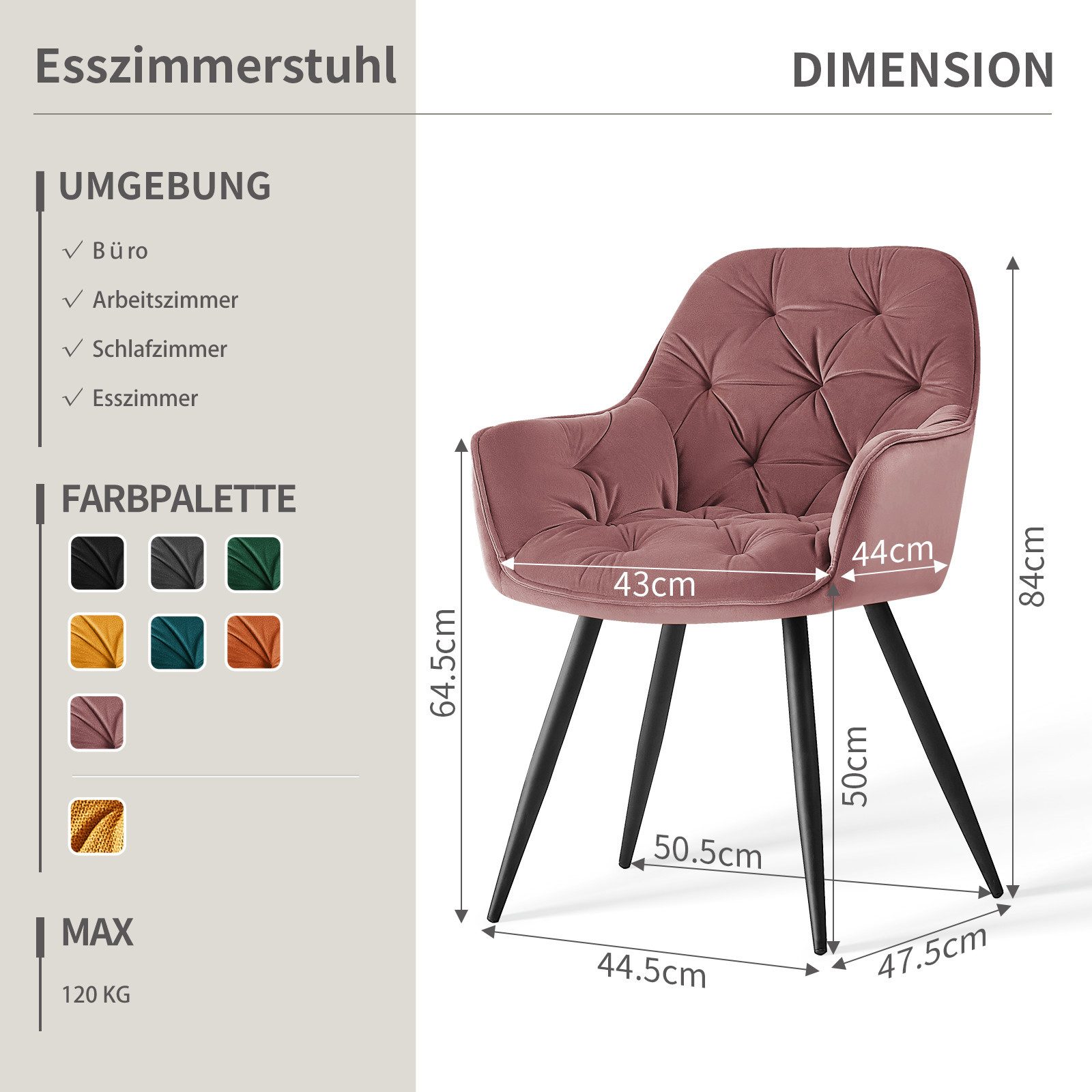 JYMTOM Esszimmerstuhl mit dickem Samtstoff gepolsterter günstig online kaufen