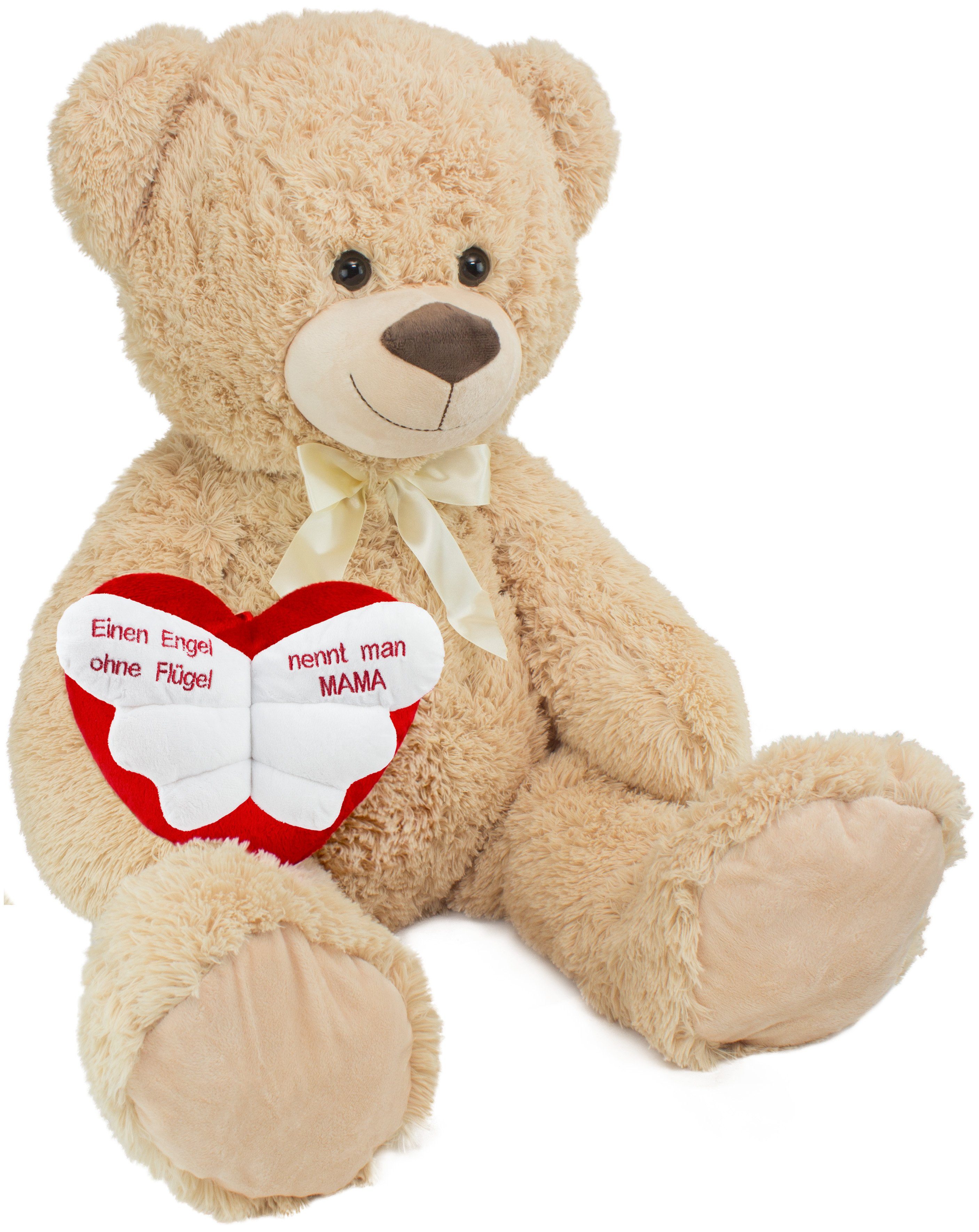 BRUBAKER Kuscheltier XXL Teddybär 100 cm mit Engelsflügel Herz (1-St., mit Schleife), großer Teddy Bär, Stofftier Plüschtier