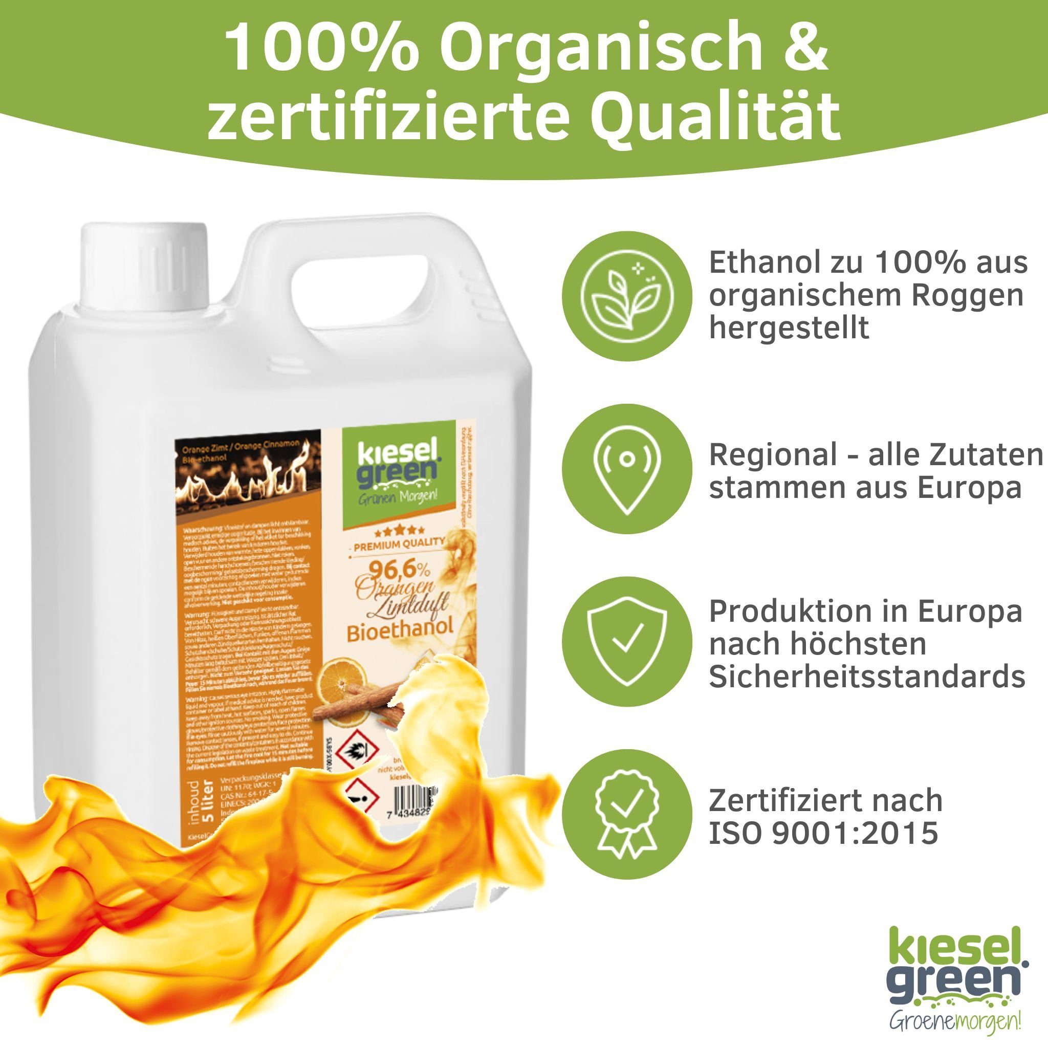 KieselGreen Bioethanol KieselGreen Bioethanol 5/10/25/50 Liter mit Duft für Ethanol-Kamin, 5 l