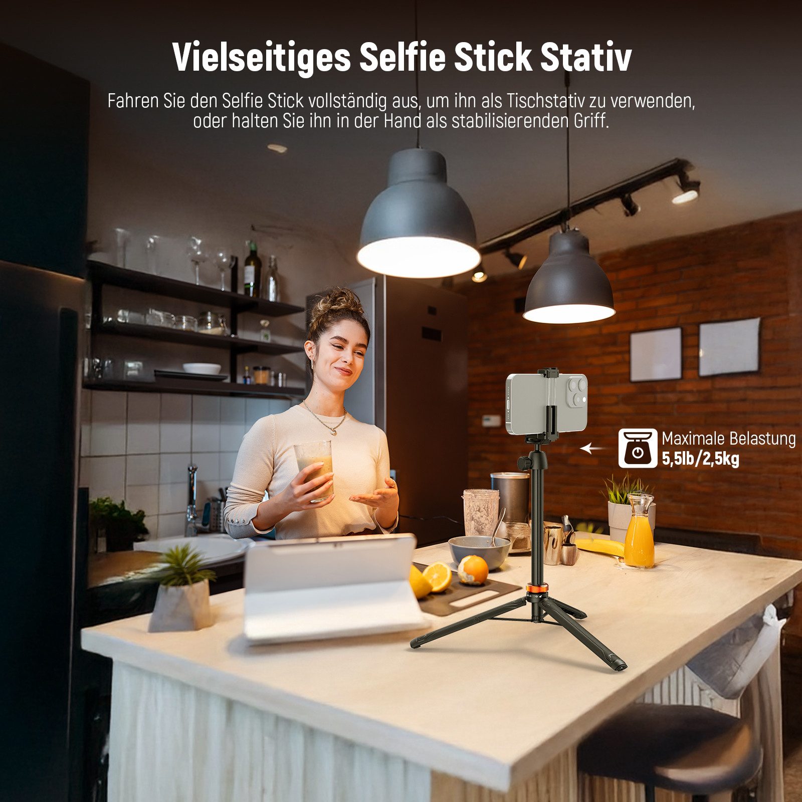 Neewer TS04 59"Selfie Stick Stativ, mit 360° Kugelkopf Handyhalterung Handstativ (Kleines Metall Tragbares Reisestativ für iPhone & DSLR Kameras)