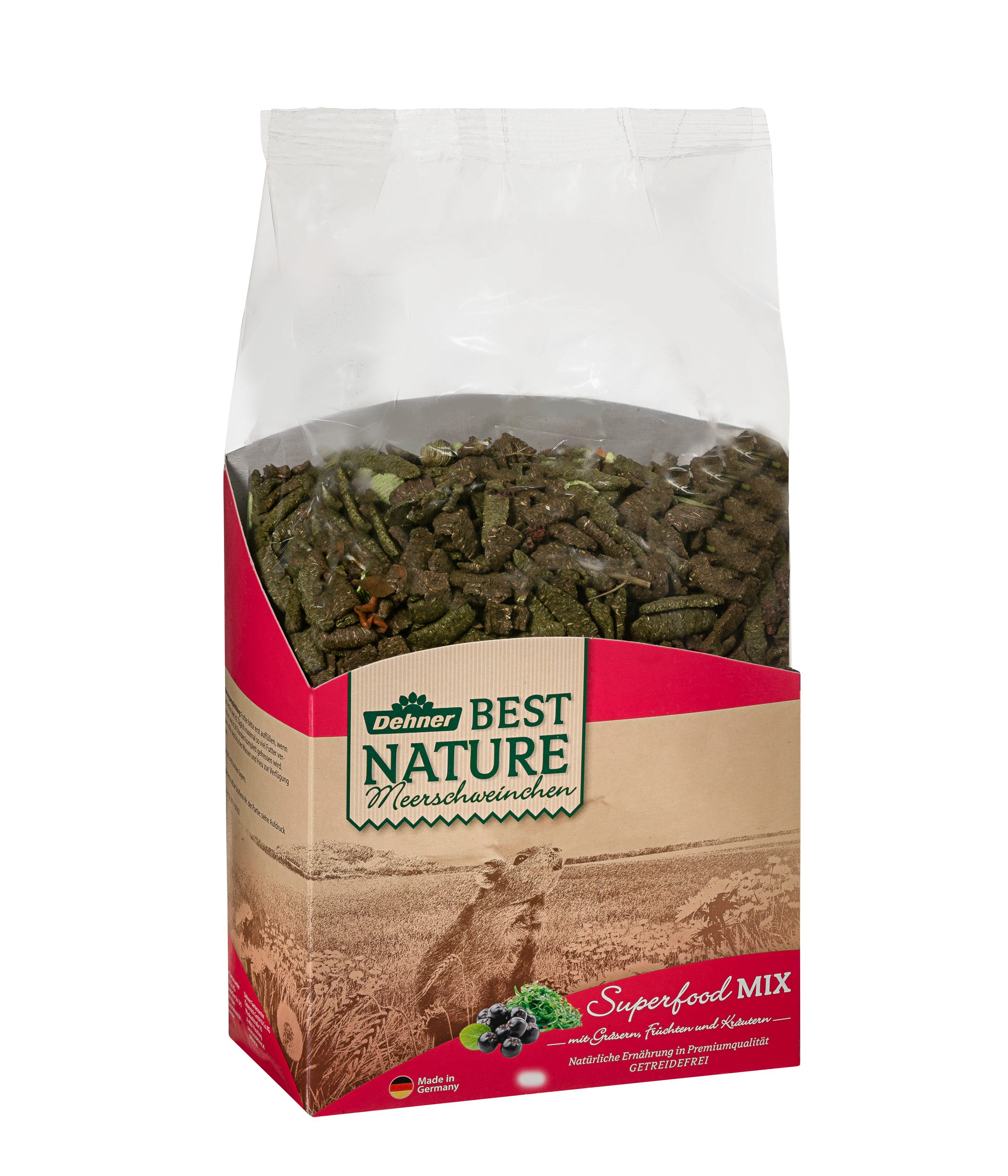 Dehner Best Nature Meerschweinchen Superfood Mix, 1.5 kg, Hauptfutter für: Meerschweinchen, Futtermischung mit Gräsern, Früchten, Kräutern