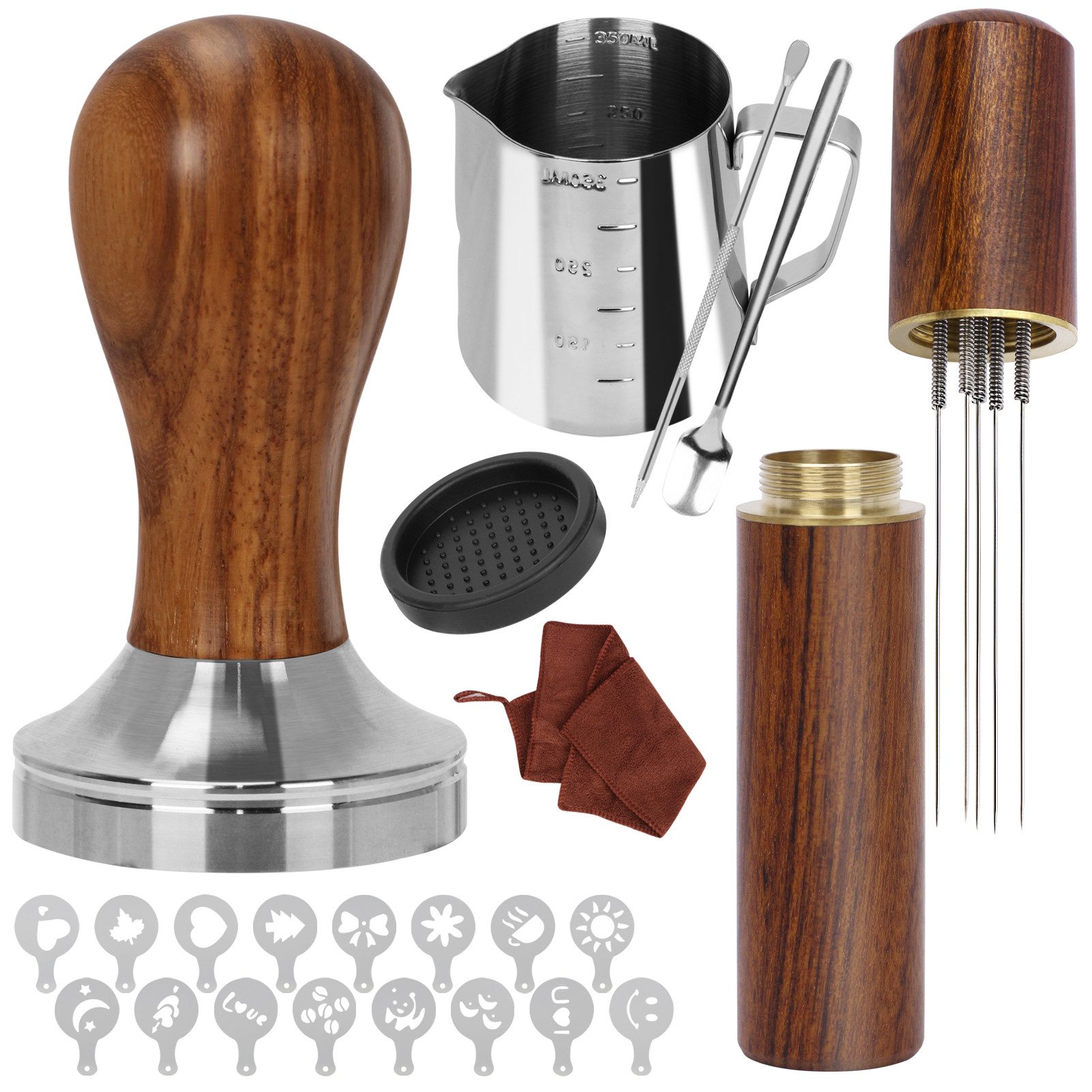 OSTWOLKE Tamper Kaffee Tamper 51mm Espresso Tamper Set mit Tampermatte Milchkännchen